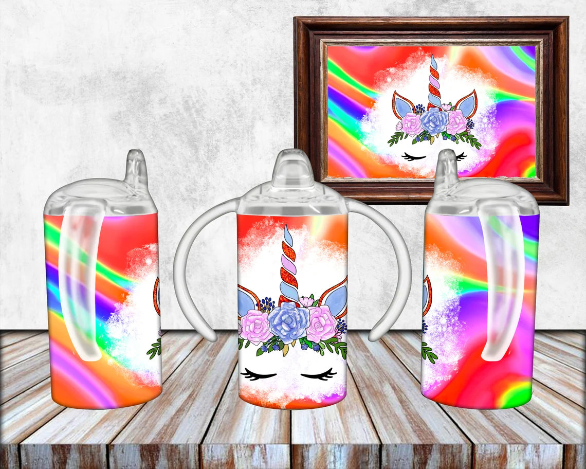 Unicorn face Sippy Cup 12 oz floral Unicorn Kids Straight Sided Kids Cup
