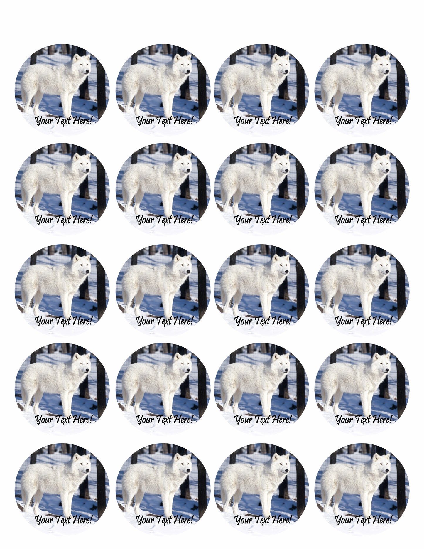 White wolf - Edible Cake Topper, Cupcake Toppers, Strips