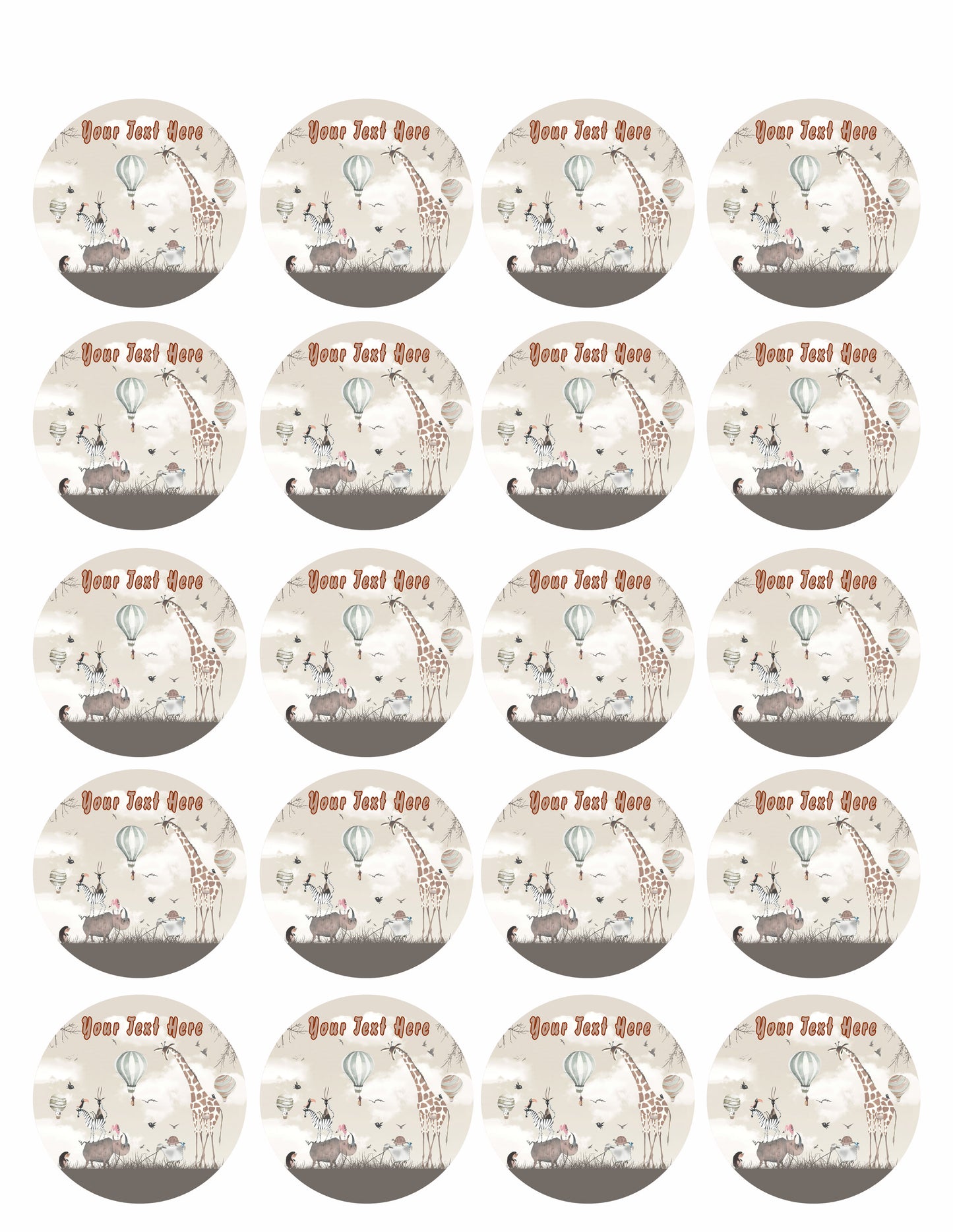 Woodland Animals with Giraffe Zebra - Edible Cake Topper, Cupcake Toppers, Strips