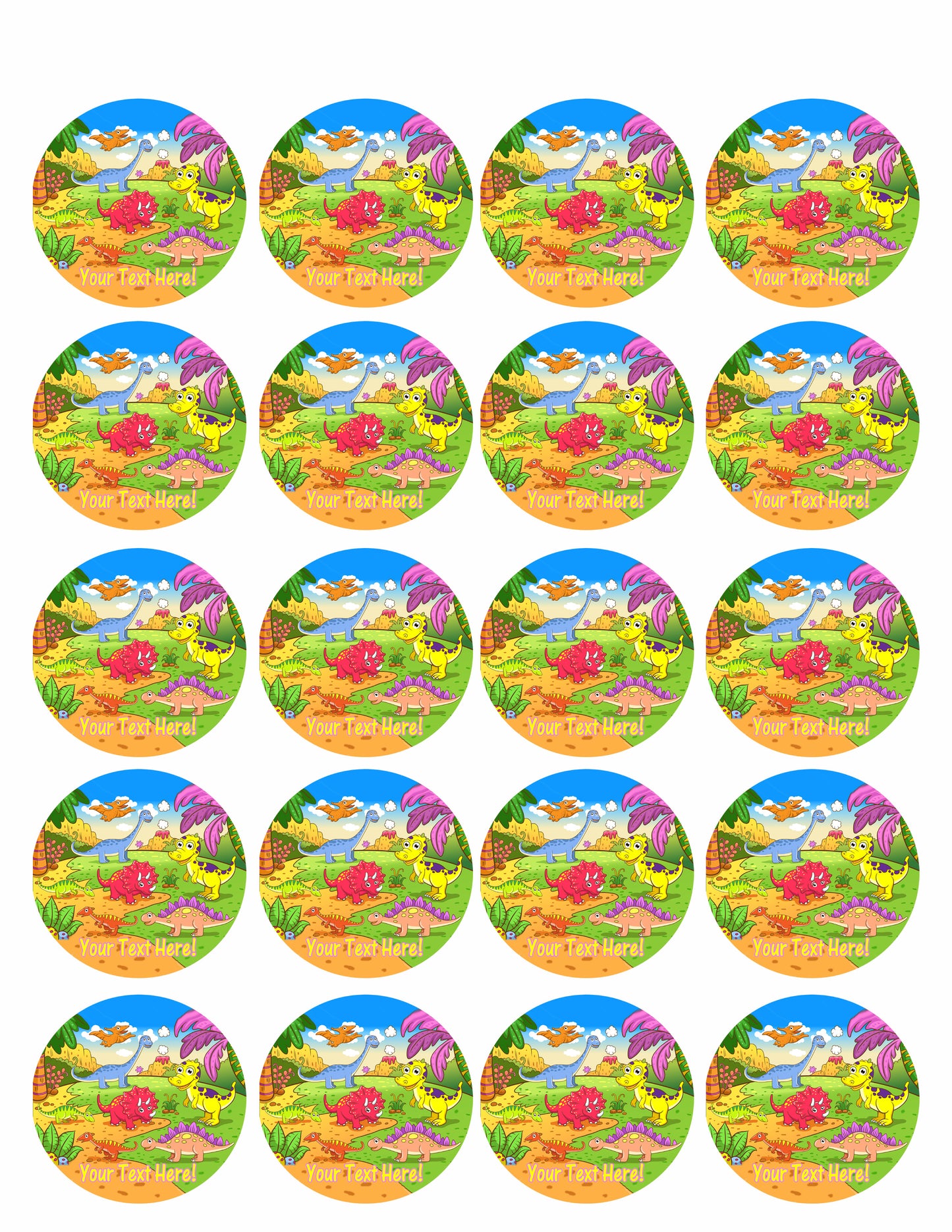 Cute dinosaurs in prehistoric scene - Edible Cake Topper, Cupcake Toppers, Strips