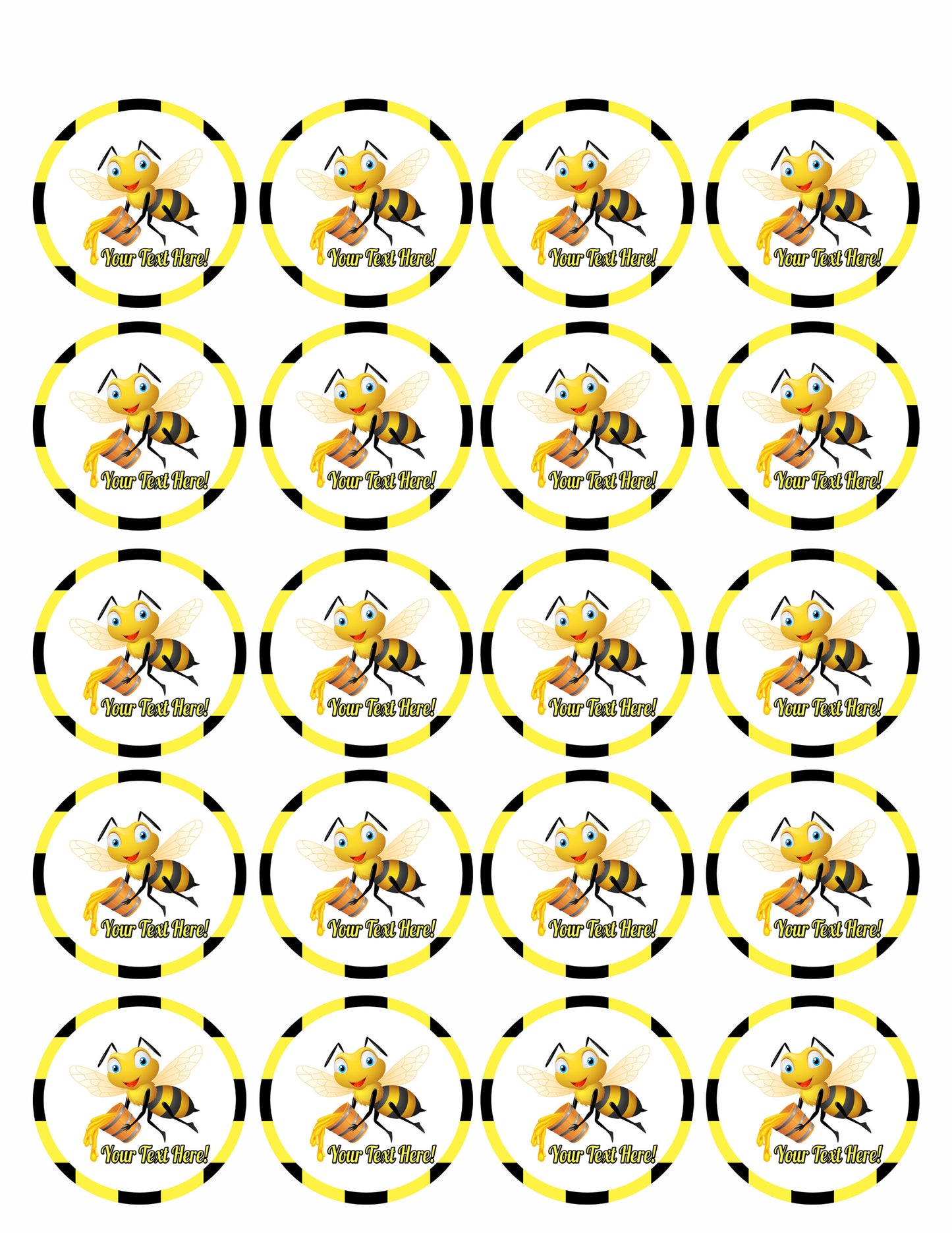 Bee Holding Honey Bucket - Edible Cake Topper, Cupcake Toppers, Strips