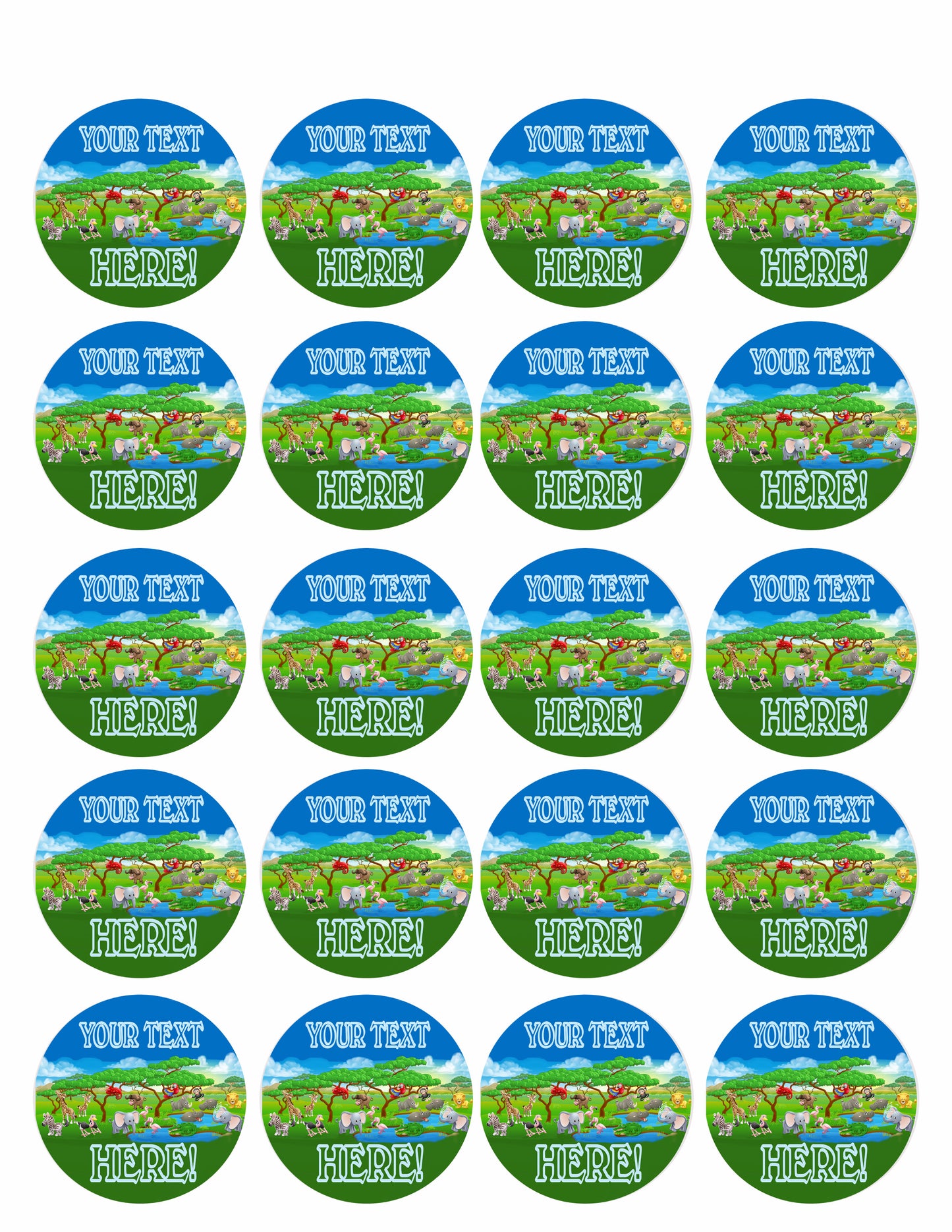 Cute Cartoon Safari Animal - Edible Cake Topper, Cupcake Toppers, Strips