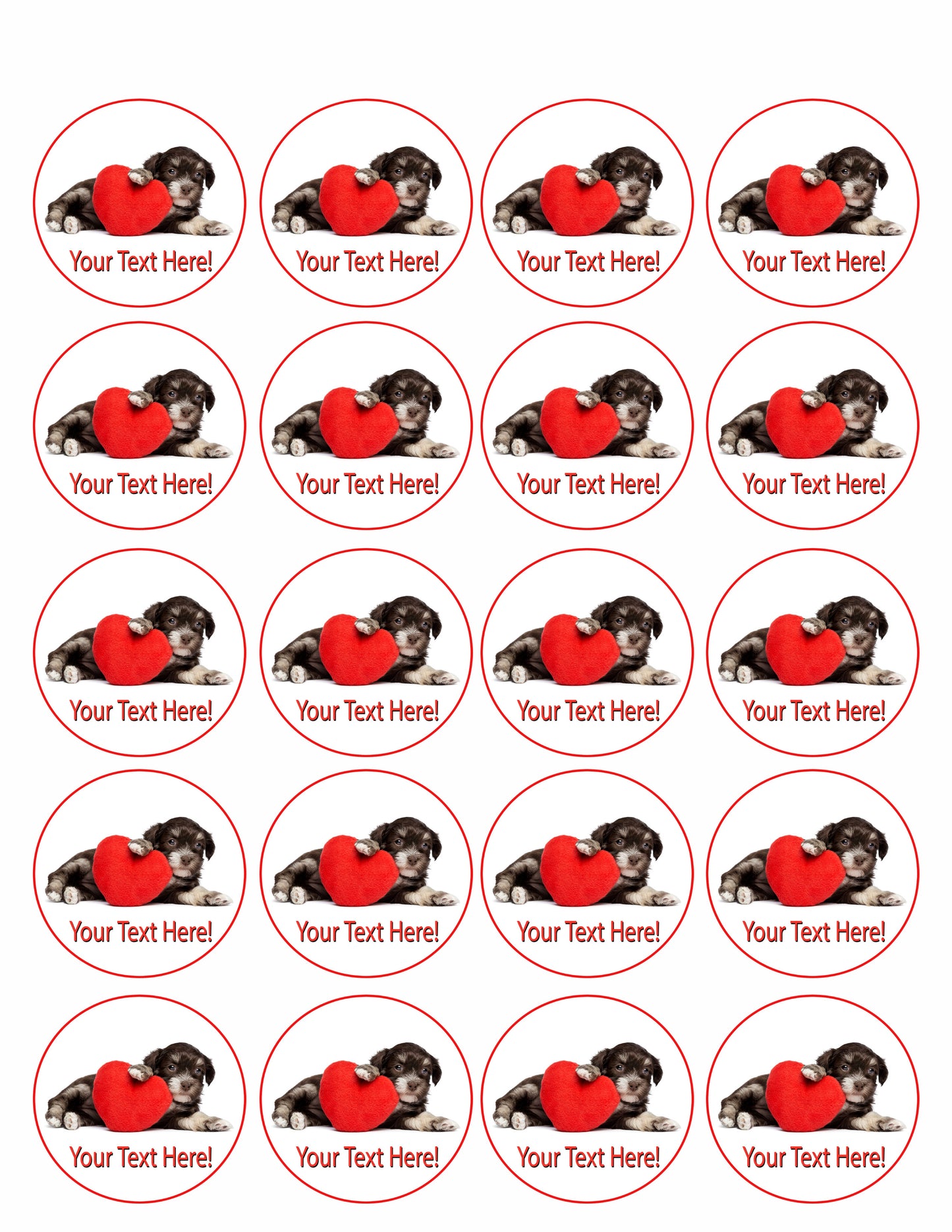 Cute dog with heart - Edible Cake Topper, Cupcake Toppers, Strips