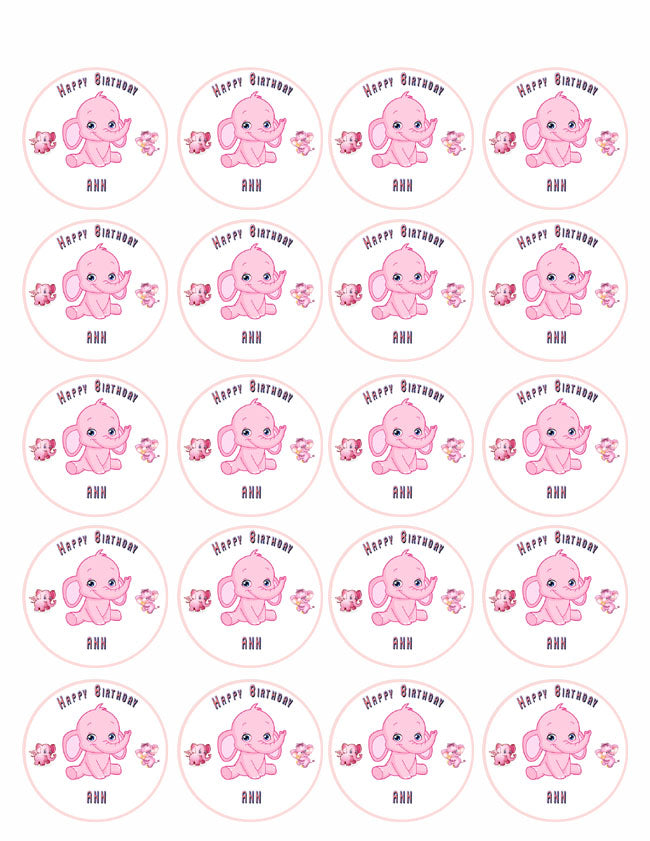 Pink Elephant - Edible Cake Topper OR Cupcake Topper, Decor