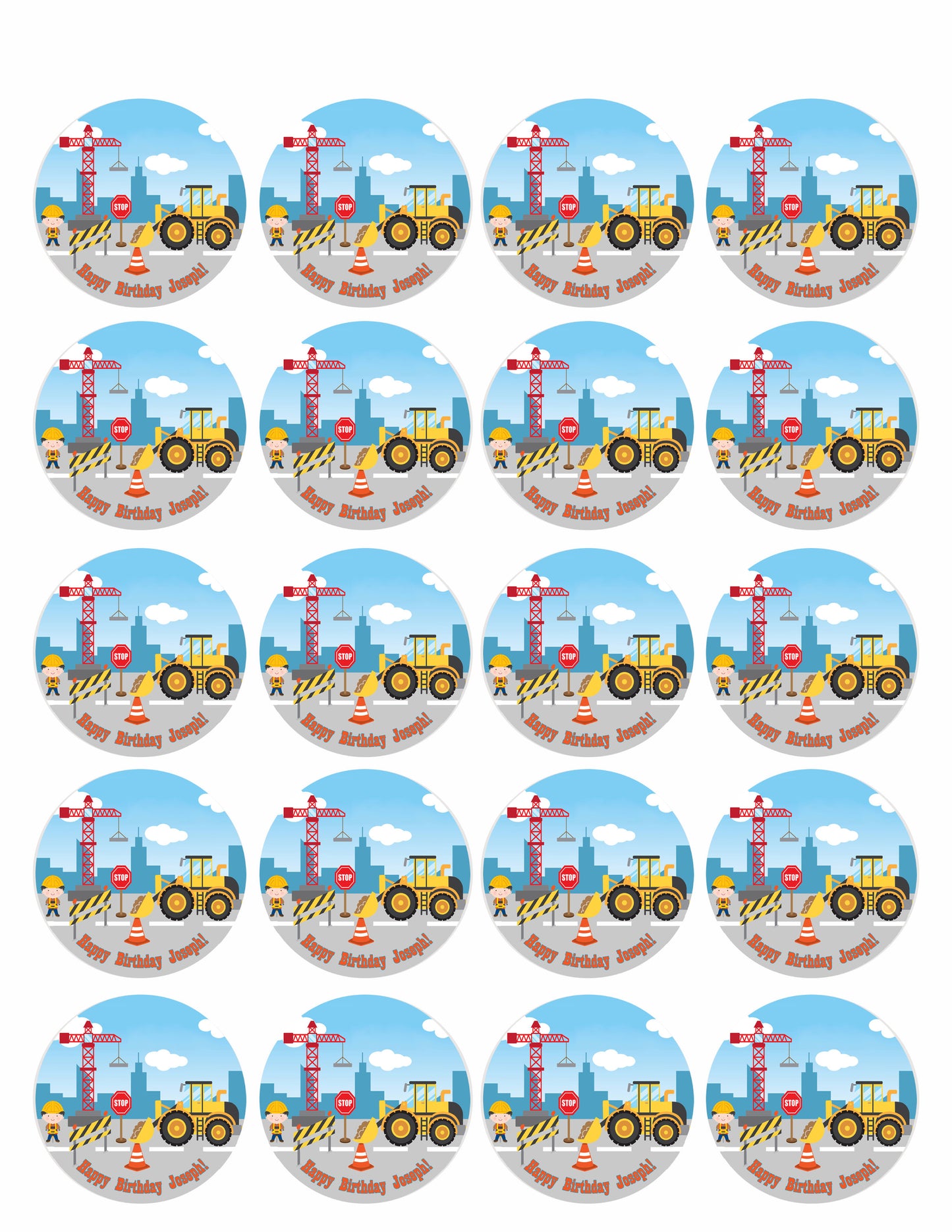 Construction - Edible Cake Topper, Cupcake Toppers, Strips