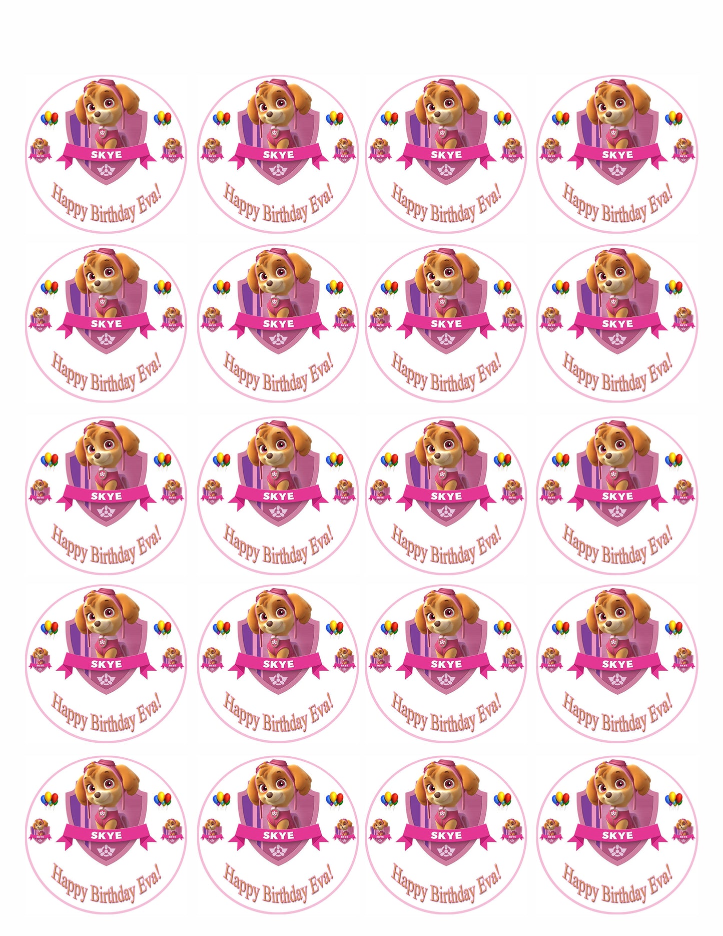 PAW PATROL SKYE (Nr1) - Edible Birthday Cake Topper OR Cupcake Topper, Decor