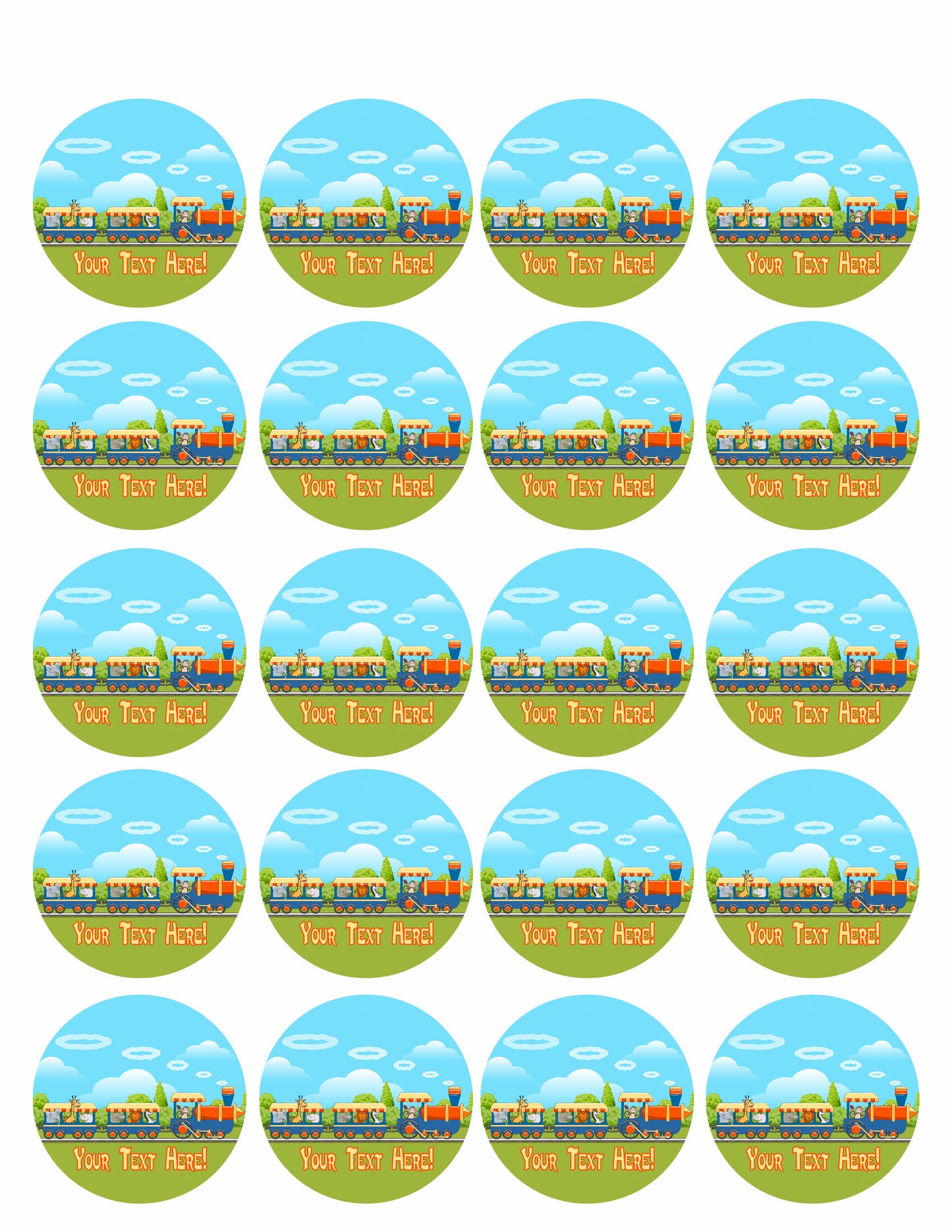 Baby Animals Train - Edible Cake Topper, Cupcake Toppers, Strips