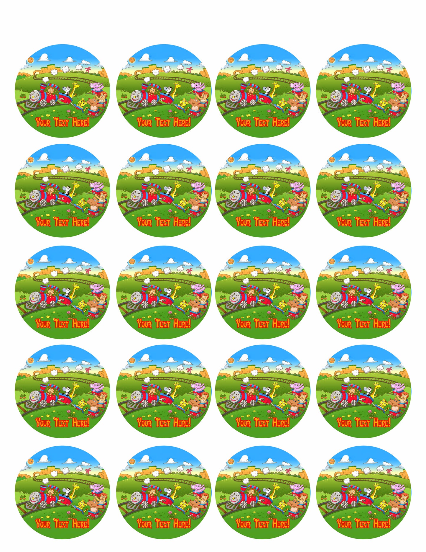Cute animals train - Edible Cake Topper, Cupcake Toppers, Strips