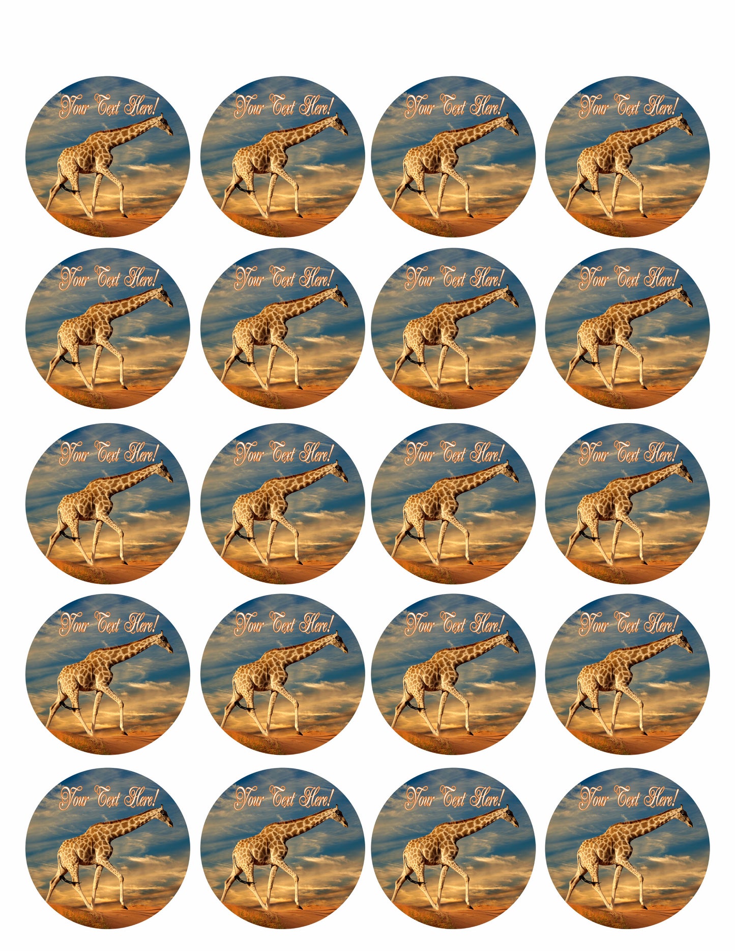 Giraffe on Sand Dune - Edible Cake Topper, Cupcake Toppers, Strips