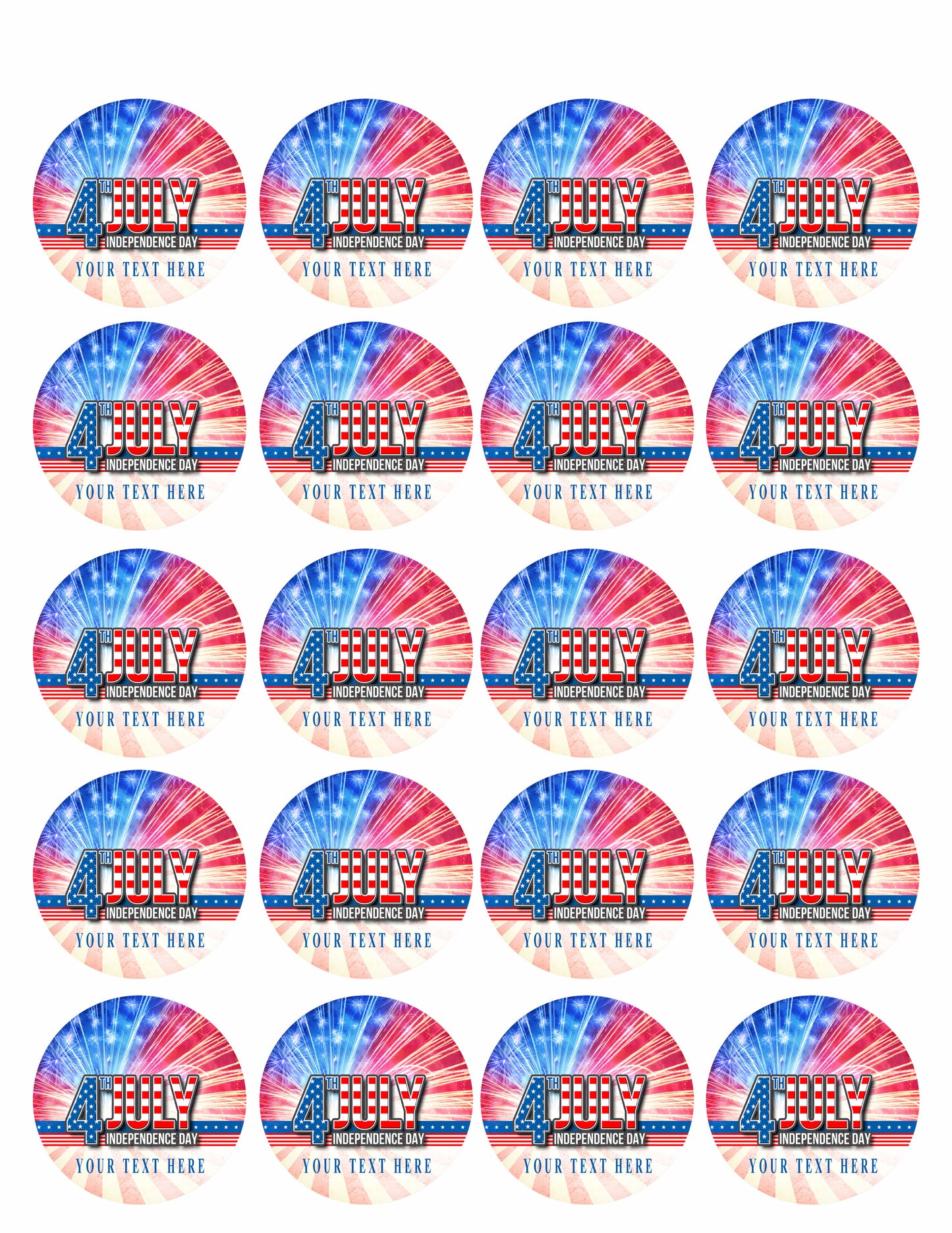 4th of July (Nr4) - Edible Cake Topper, Cupcake Toppers, Strips
