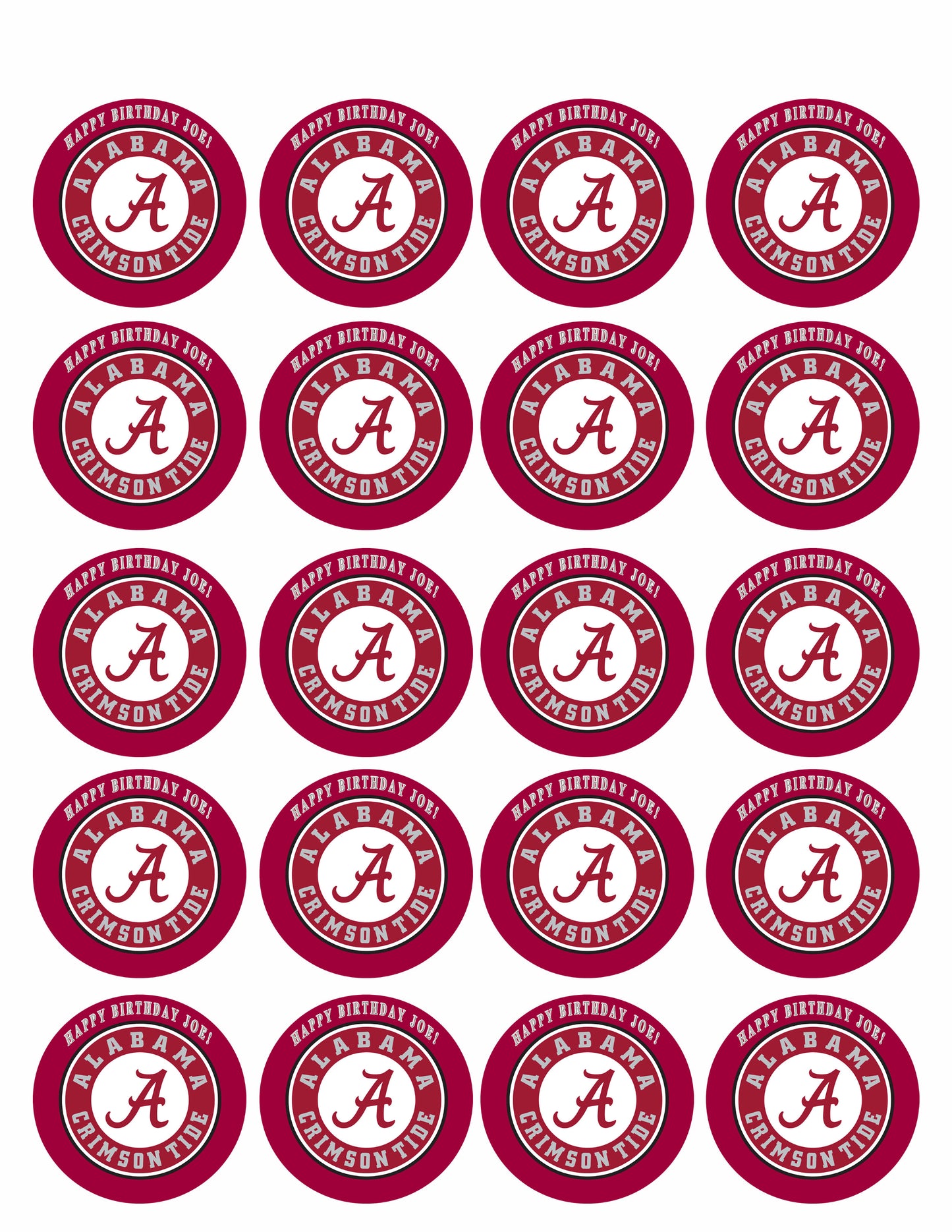 ALABAMA CRIMSON TIDE UNIVERSITY - Edible Cake Topper, Cupcake Toppers, Strips