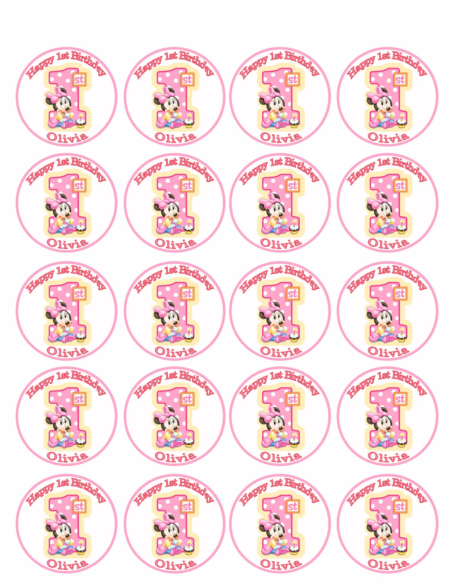 BABY MINNIE MOUSE 1st Birthday B - Edible Cake Topper, Cupcake Toppers, Strips
