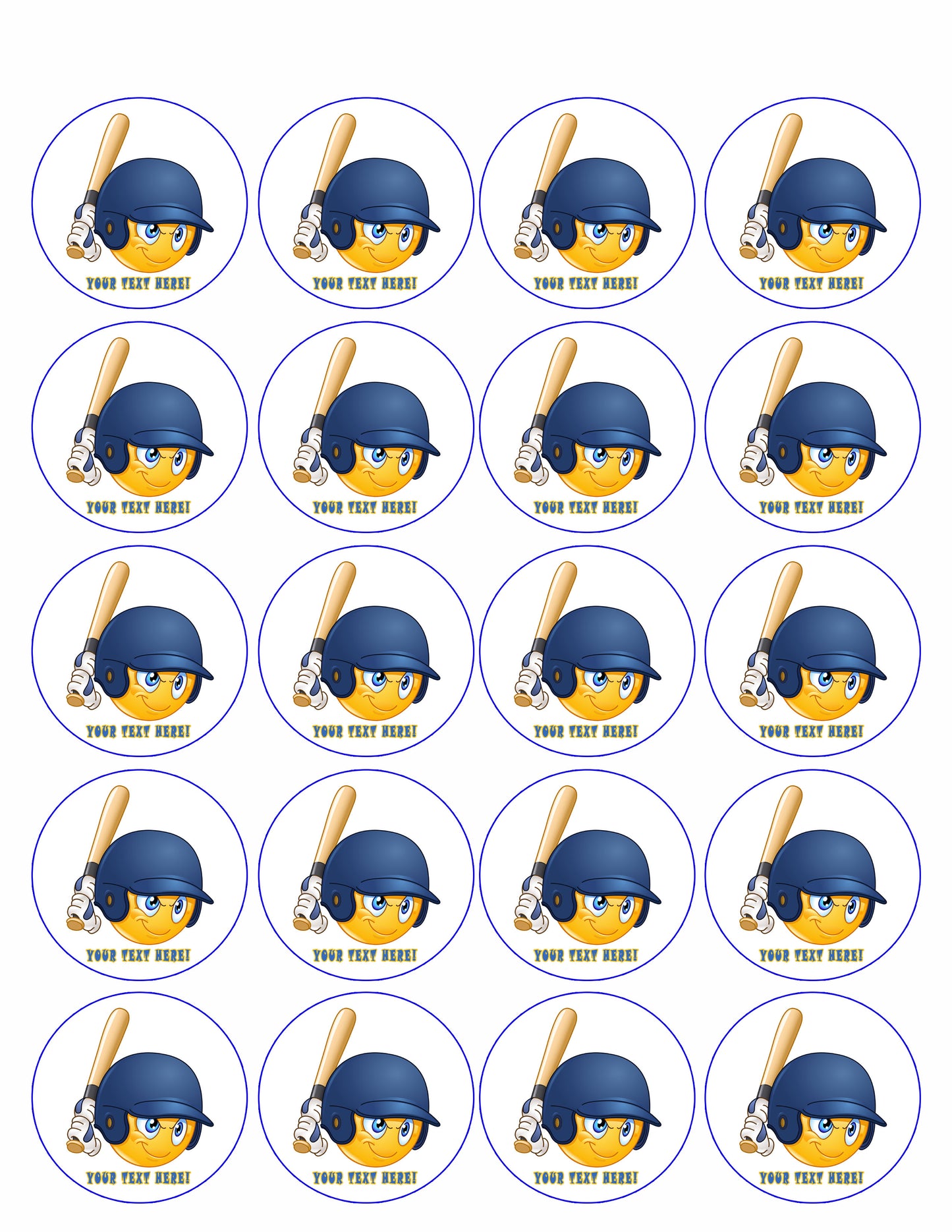 Baseball batter or hitter player emoticon - Edible Cake Topper, Cupcake Toppers, Strips