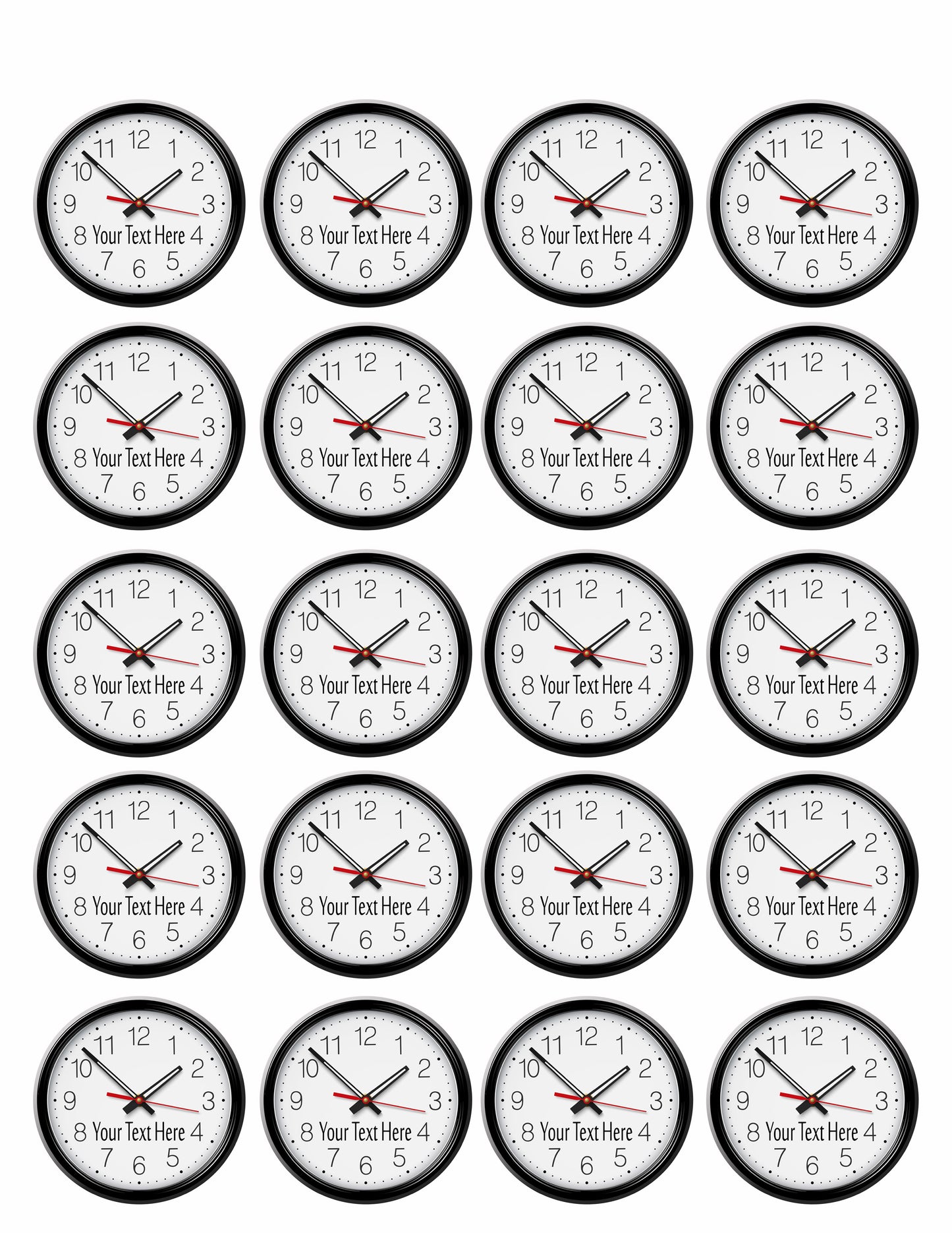 Round wall clock - Edible Cake Topper, Cupcake Toppers, Strips