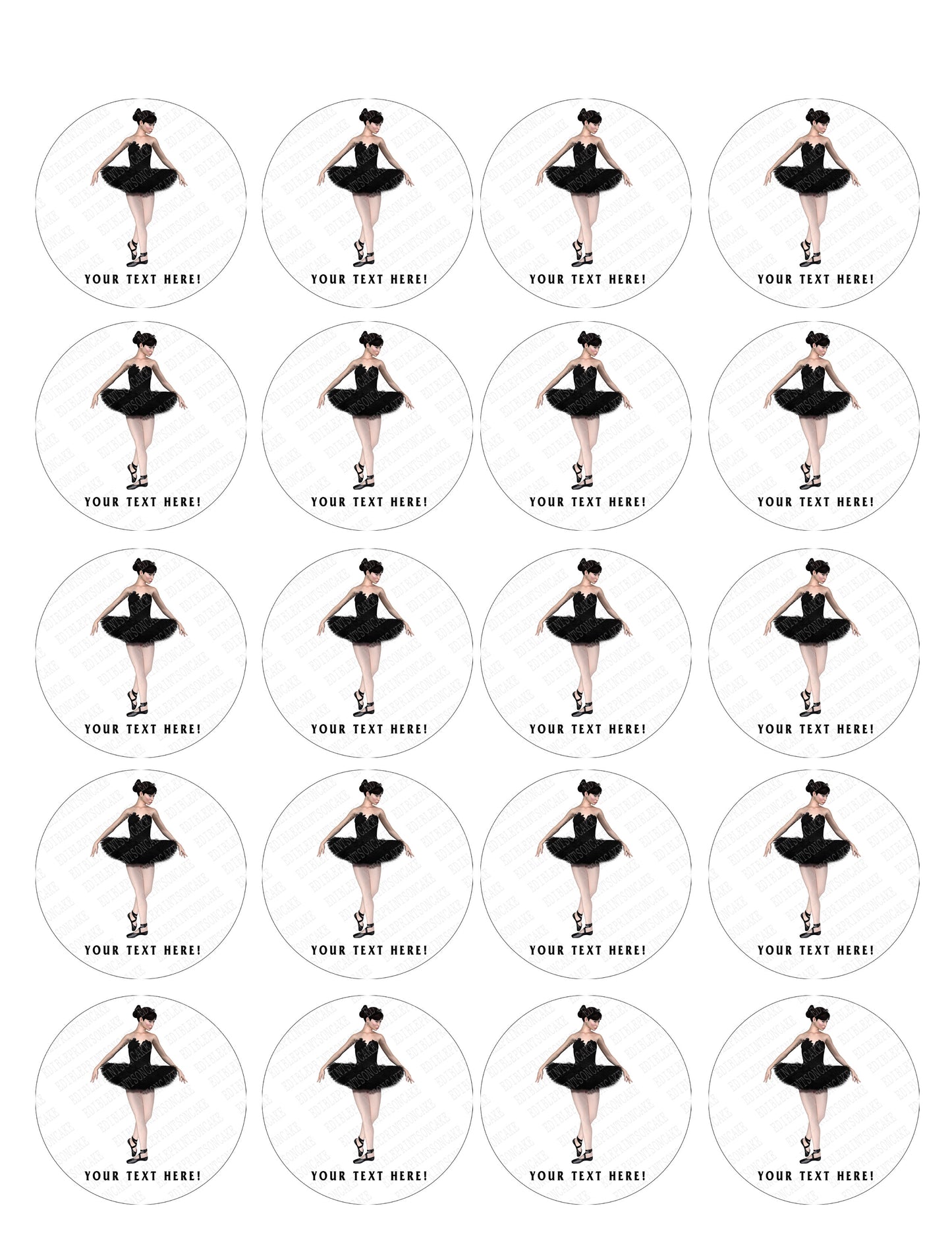 Ballerina in Black Swan - Edible Cake Topper, Cupcake Toppers, Strips