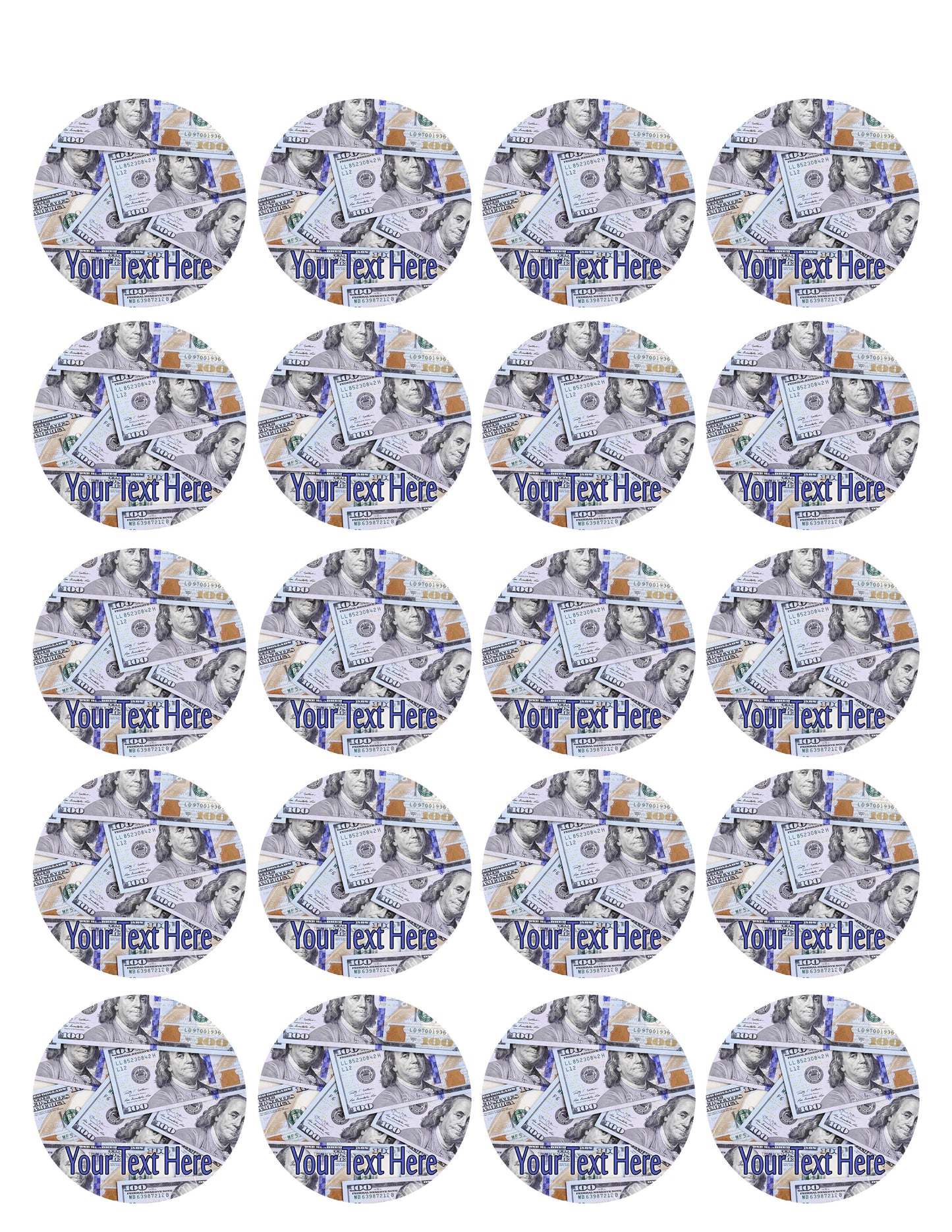 100 dollar bills 1.8 cupcake topper