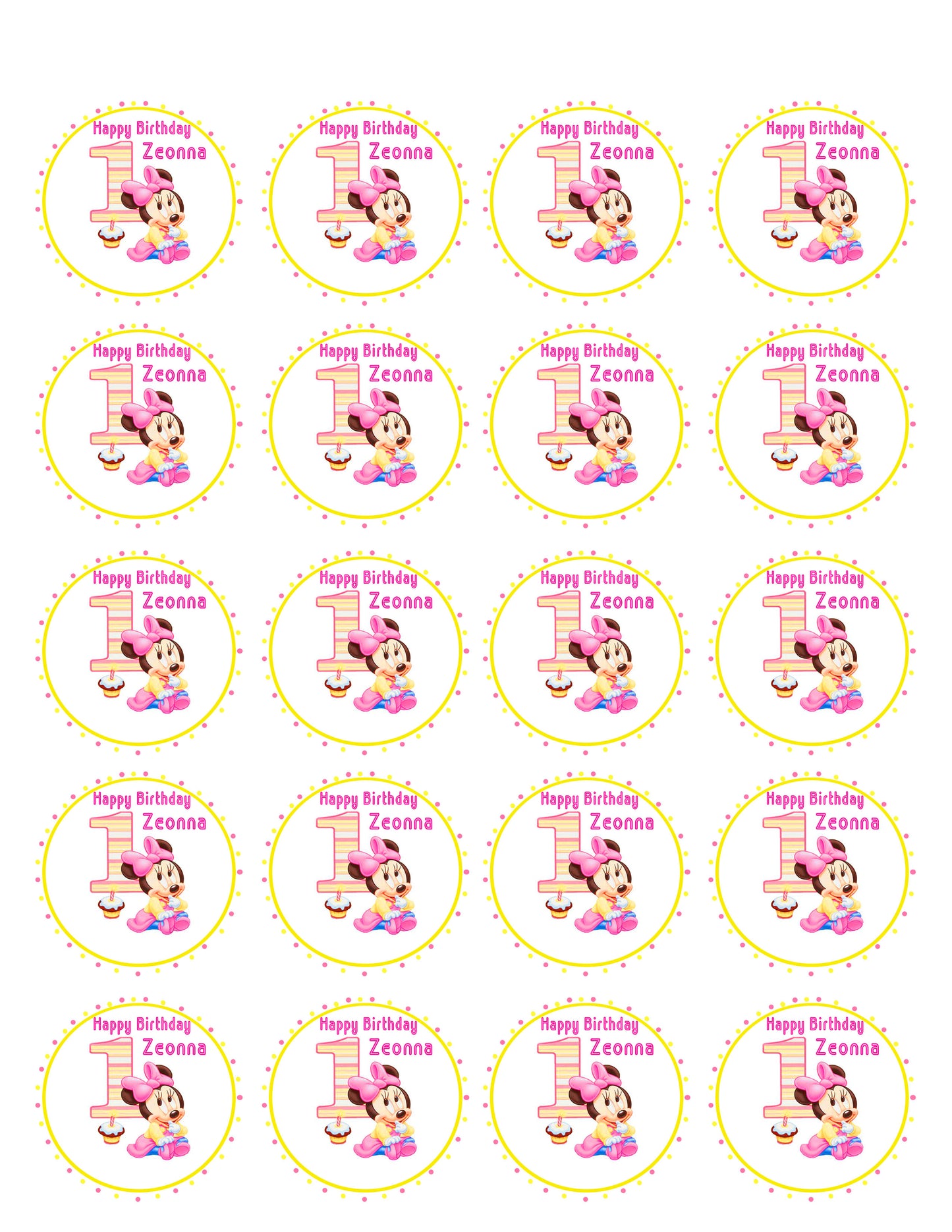 BABY MINNIE MOUSE 1st Birthday - Edible Cake Topper, Cupcake Toppers, Strips