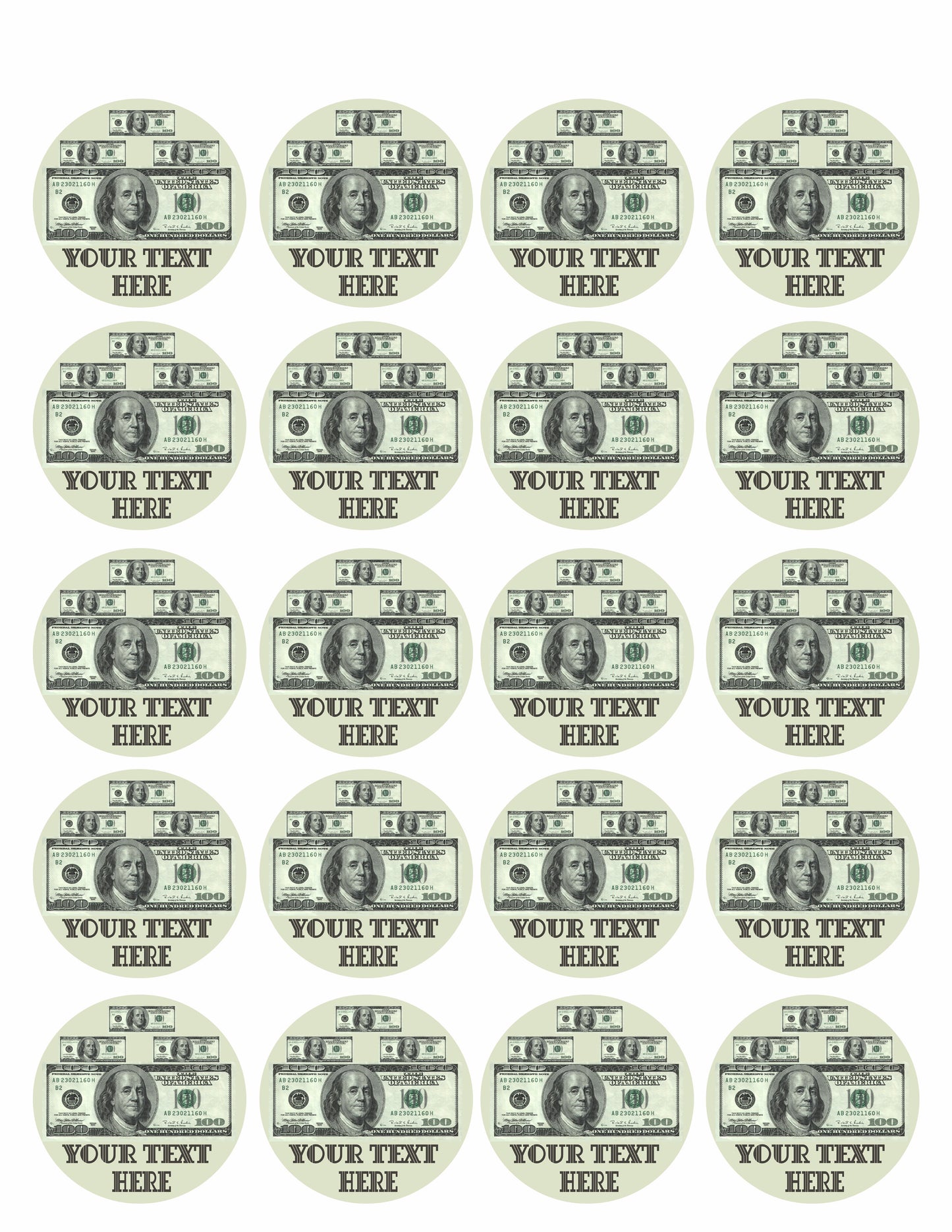 100 dollar bills B - Edible Cake Topper, Cupcake Toppers, Strips