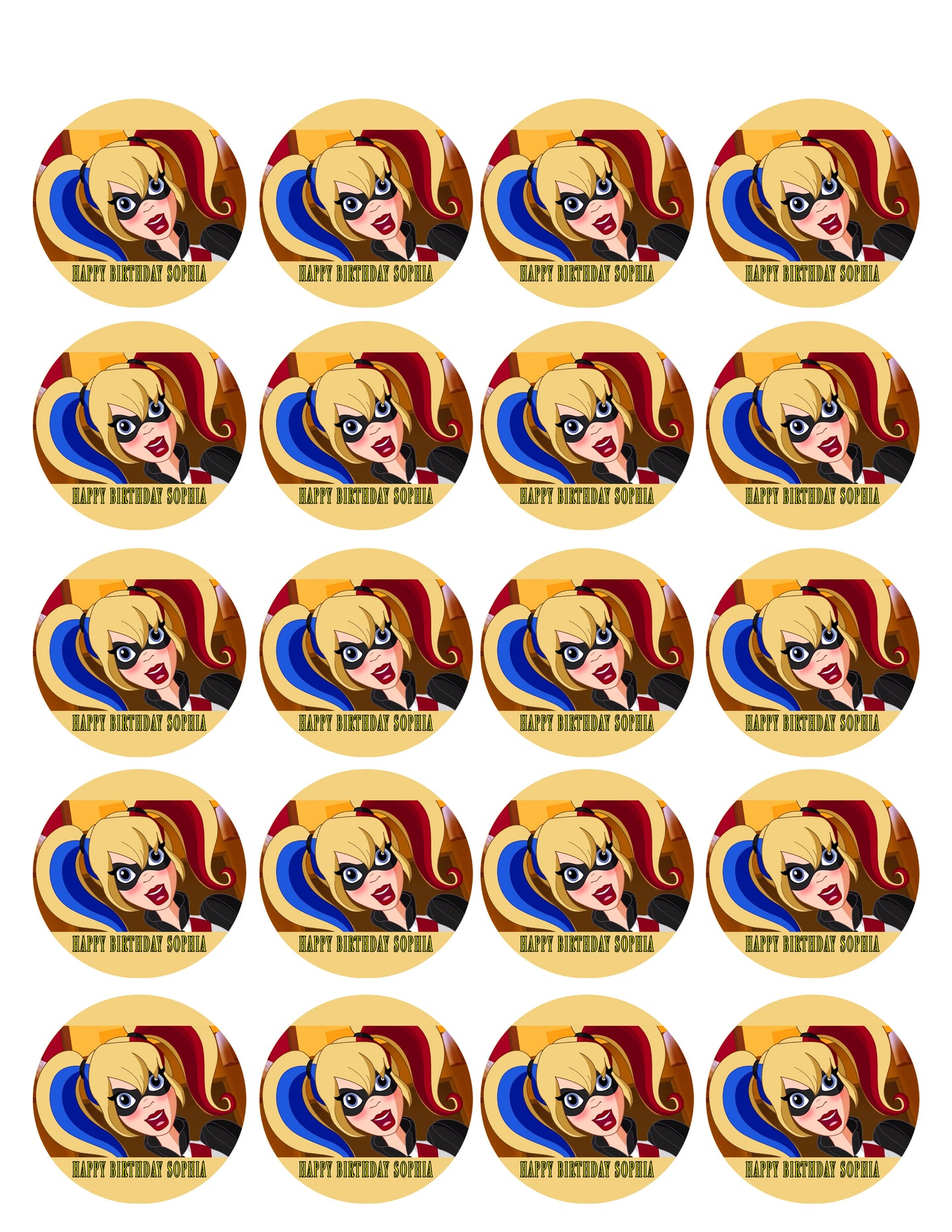 D.C. Super Hero Harley Quinn - Edible Cake Topper, Cupcake Toppers, Strips