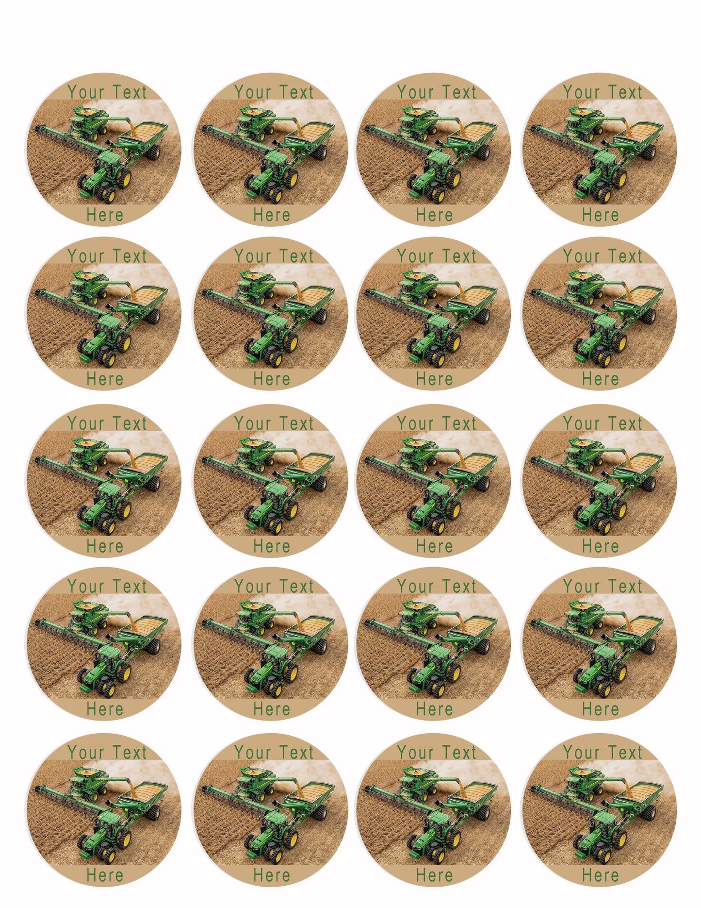 John Deere combine and tractor - Edible Cake Topper, Cupcake Toppers, Strips