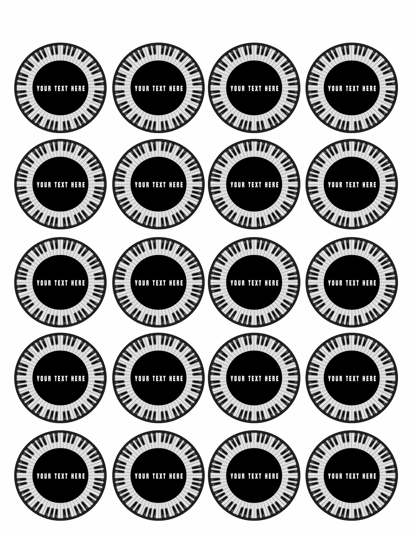 Piano keys Circular - Edible Cake Topper, Cupcake Toppers, Strips