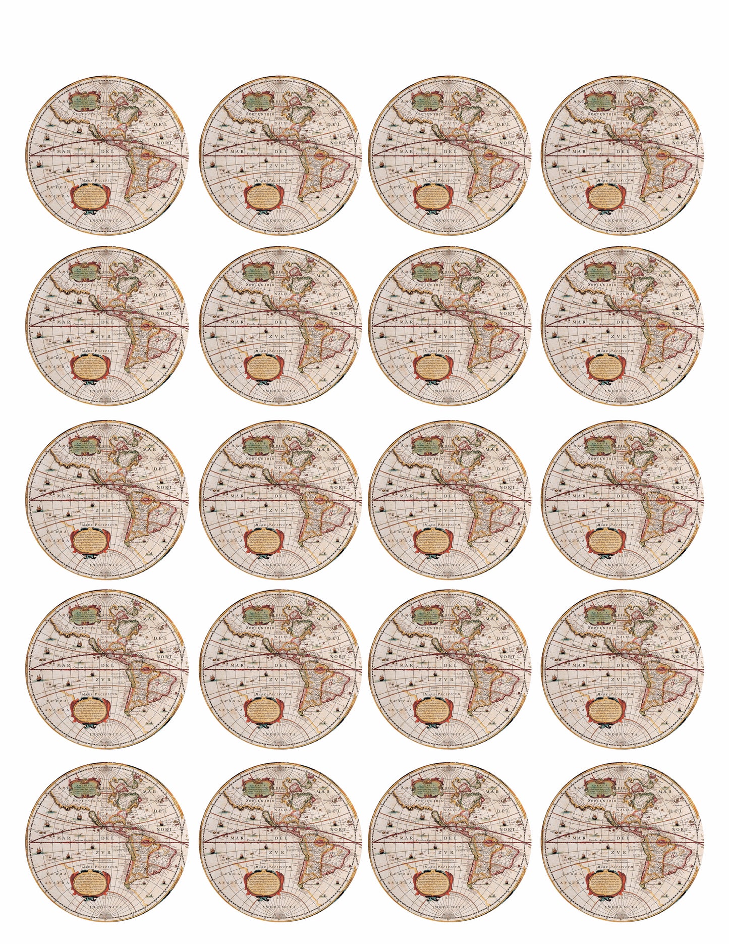 Antique Map Henricus Hondius, 1630 - Edible Cake Topper, Cupcake Toppers, Strips
