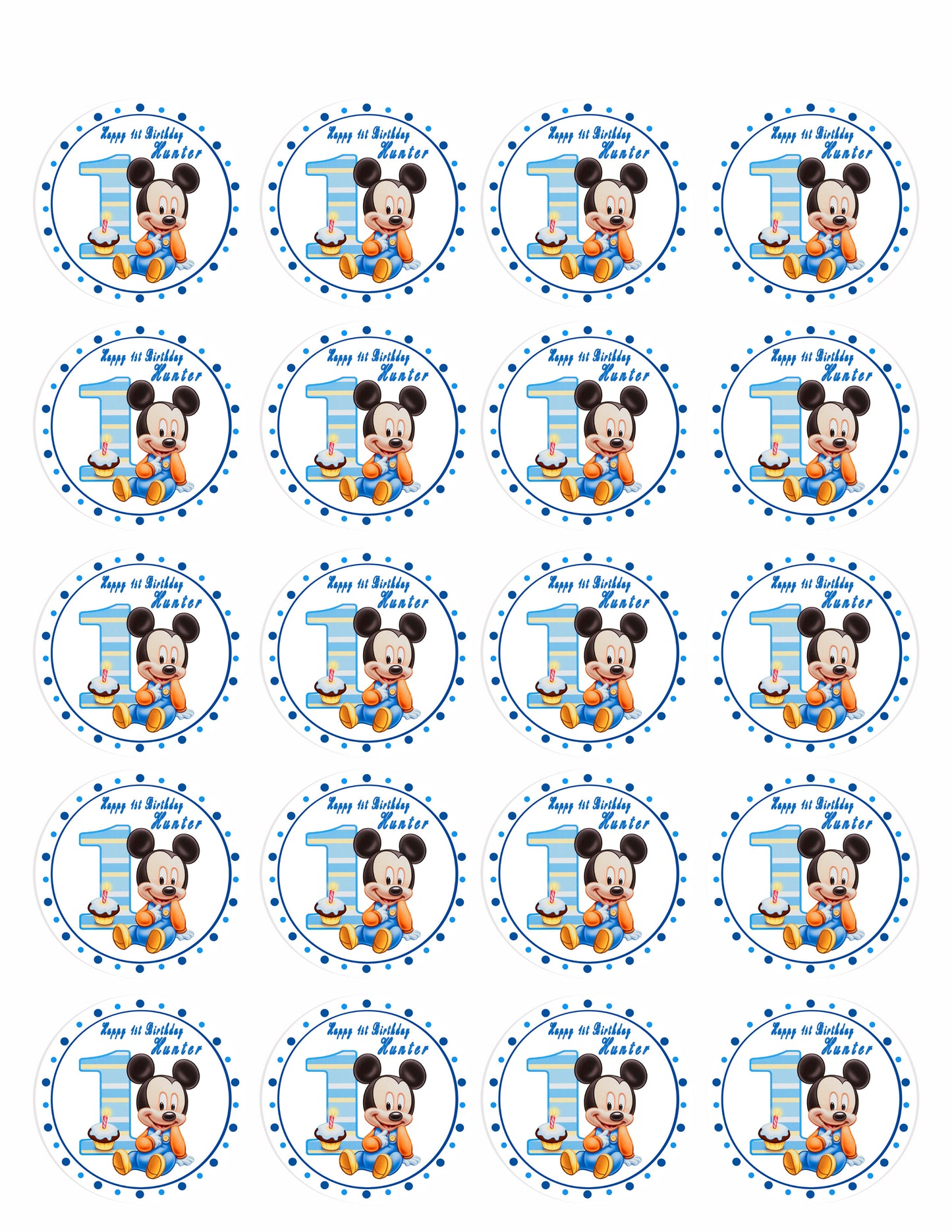 BABY MICKEY MOUSE 1st Birthday - Edible Cake Topper, Cupcake Toppers, Strips