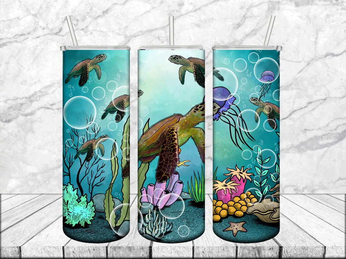 Turtle, Island Life, Sublimation, Caribbean, Beach, Sea, Ocean, 20 oz Skinny Tumbler