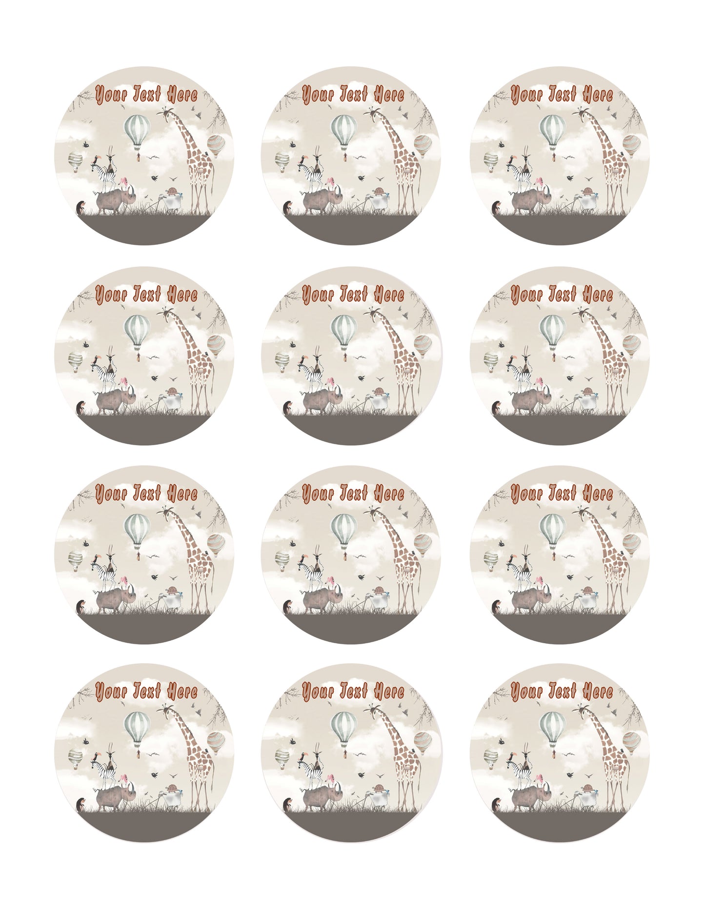 Woodland Animals with Giraffe Zebra - Edible Cake Topper, Cupcake Toppers, Strips