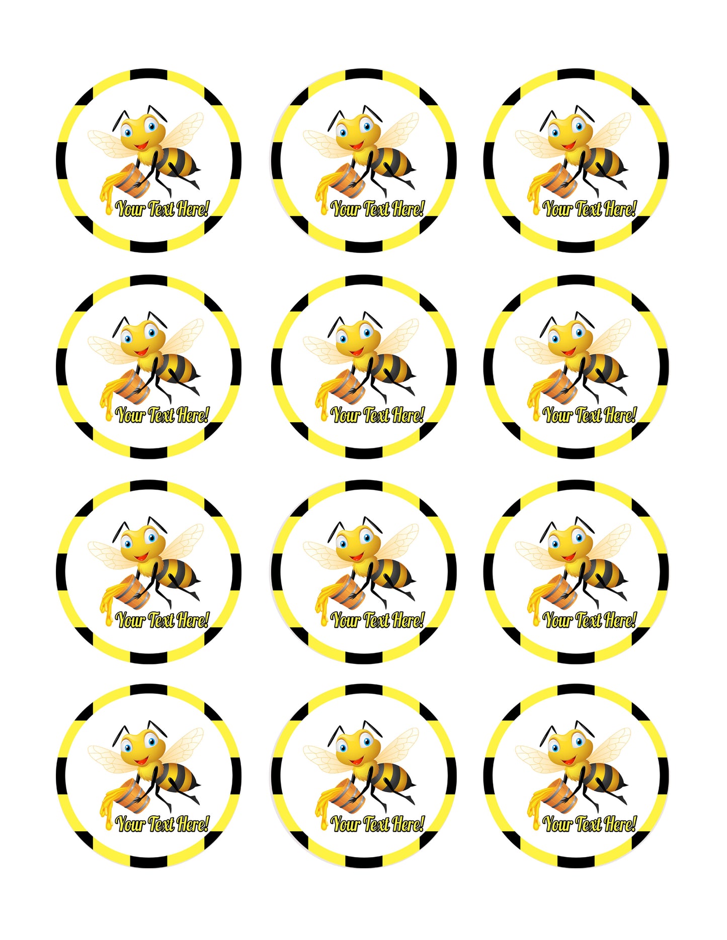 Bee Holding Honey Bucket - Edible Cake Topper, Cupcake Toppers, Strips