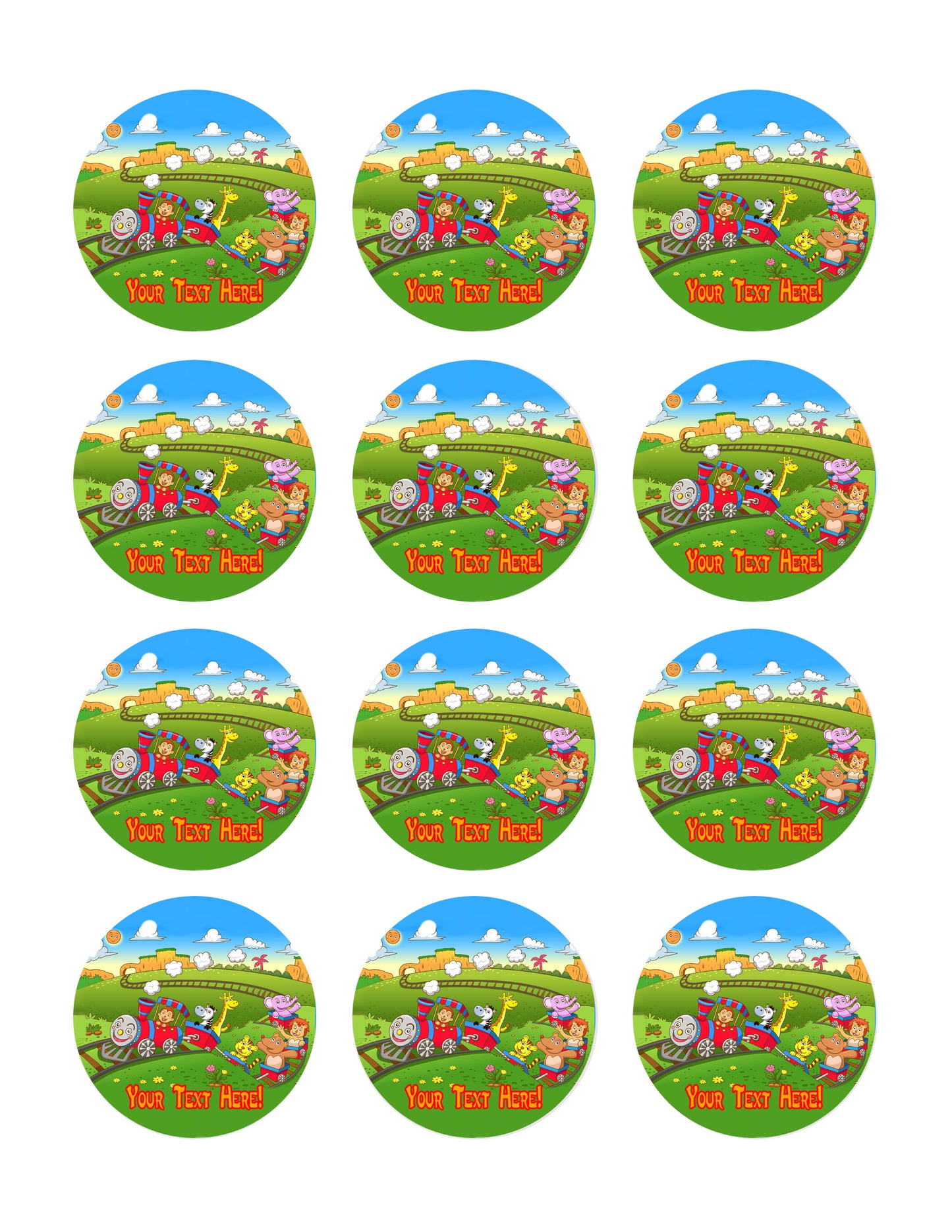 Cute animals train - Edible Cake Topper, Cupcake Toppers, Strips
