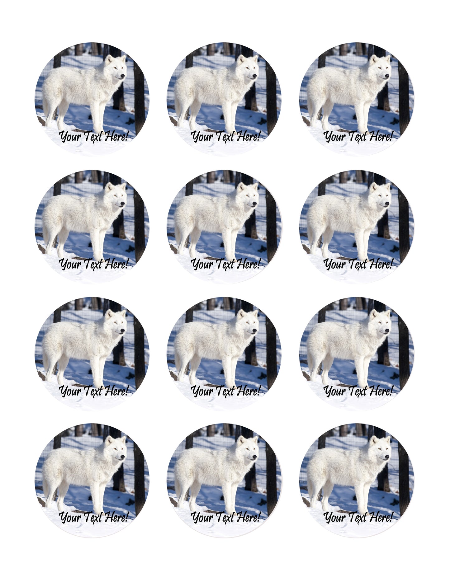 White wolf - Edible Cake Topper, Cupcake Toppers, Strips