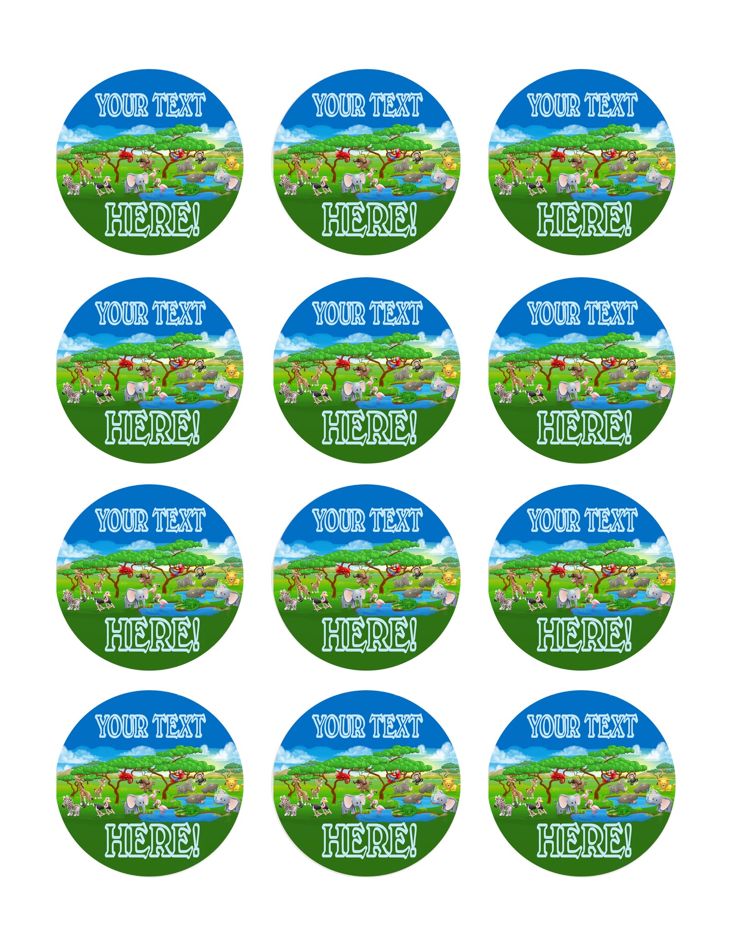 Cute Cartoon Safari Animal - Edible Cake Topper, Cupcake Toppers, Strips
