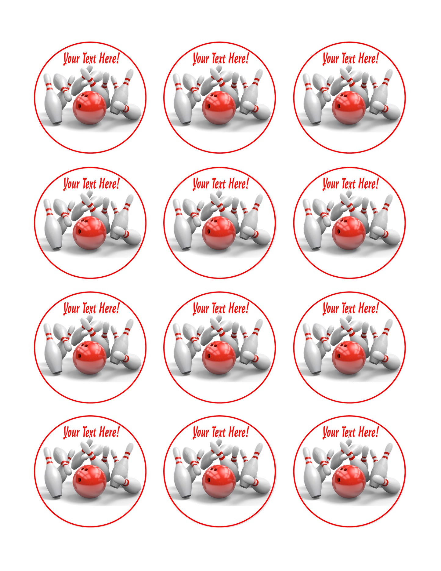Bowling - Edible Cake Topper, Cupcake Toppers, Strips