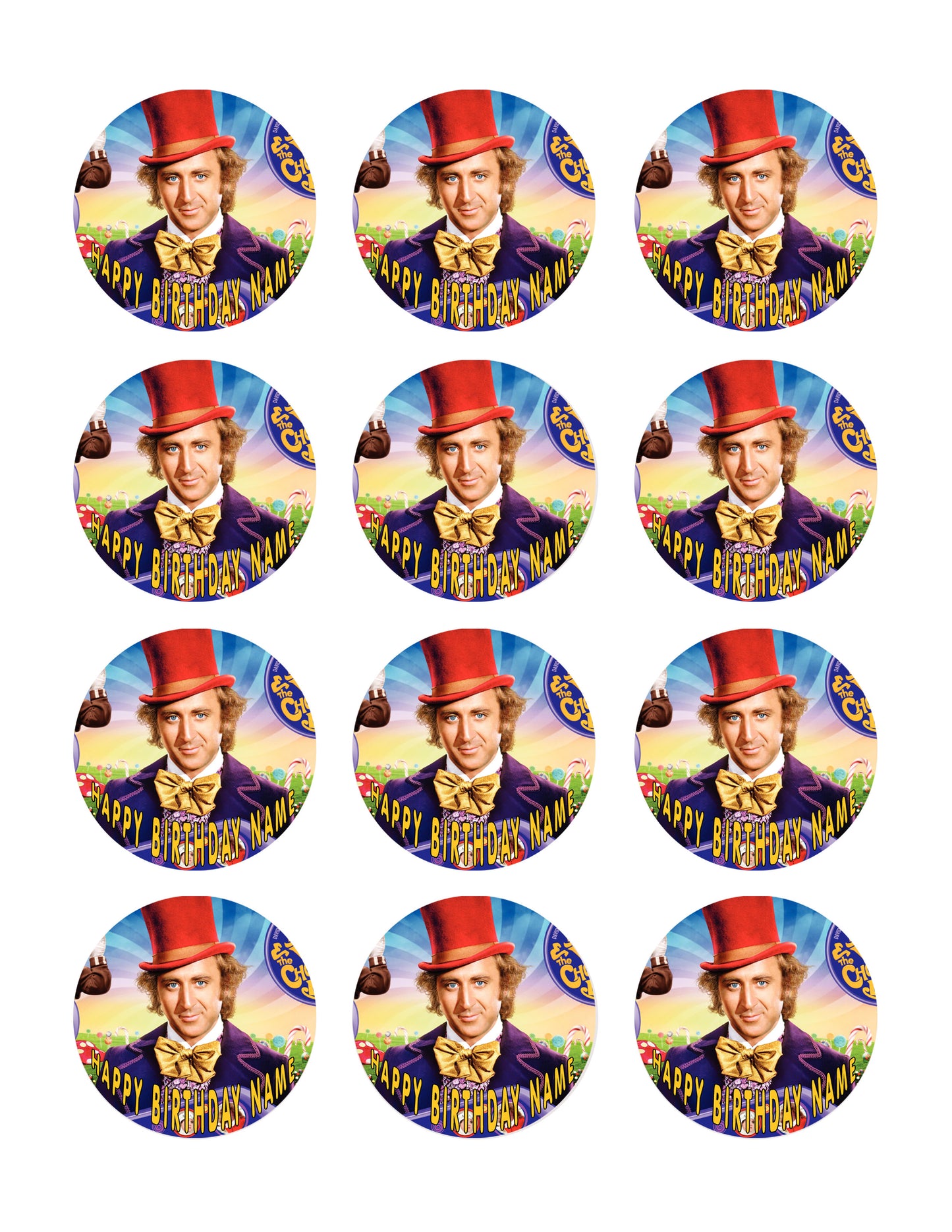 Willy Wonka - Edible Cake Topper OR Cupcake Topper, Decor