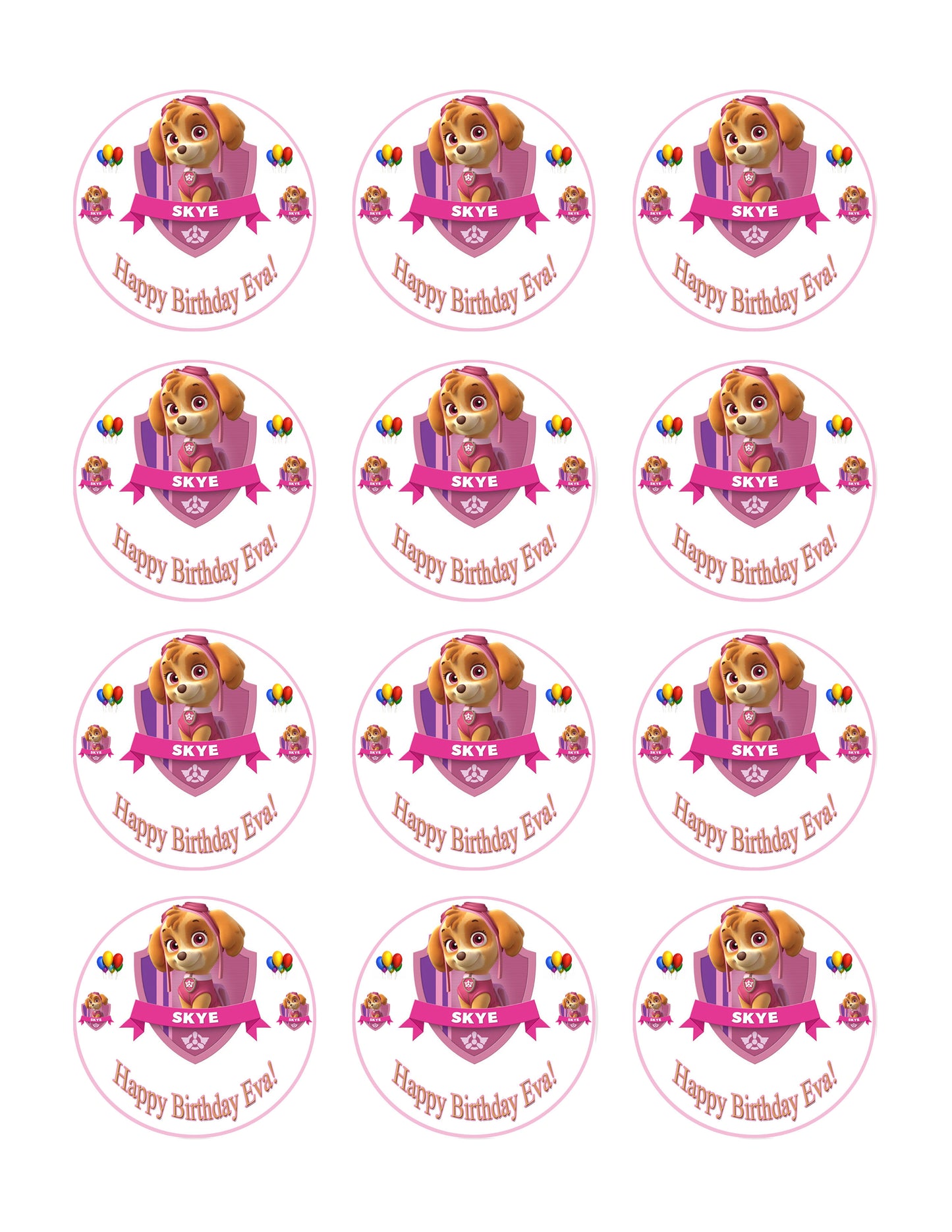 PAW PATROL SKYE (Nr1) - Edible Birthday Cake Topper OR Cupcake Topper, Decor