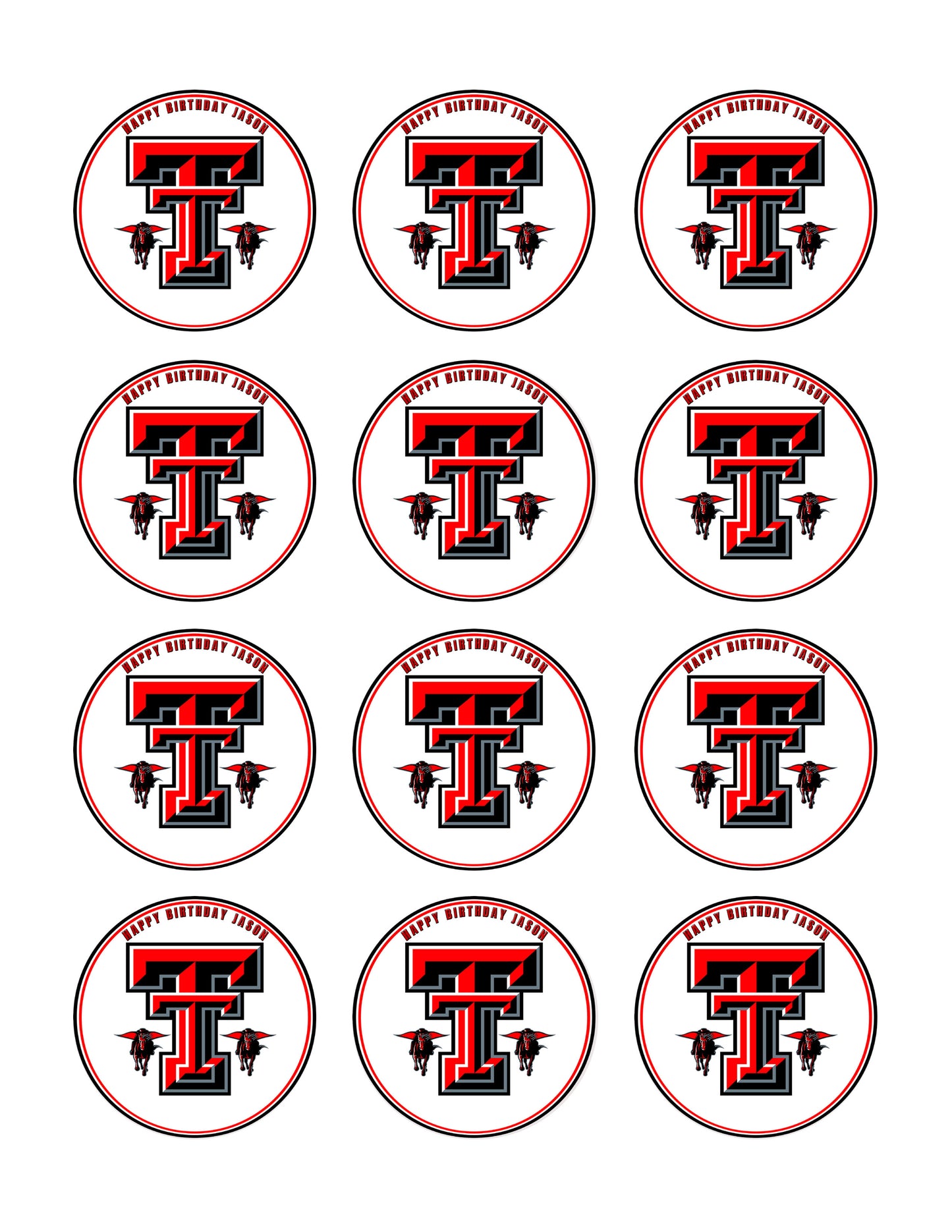 Texas Tech University (Nr1) - Edible Cake Topper OR Cupcake Topper, Decor