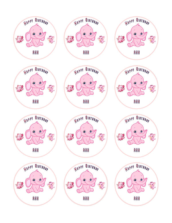 Pink Elephant - Edible Cake Topper OR Cupcake Topper, Decor