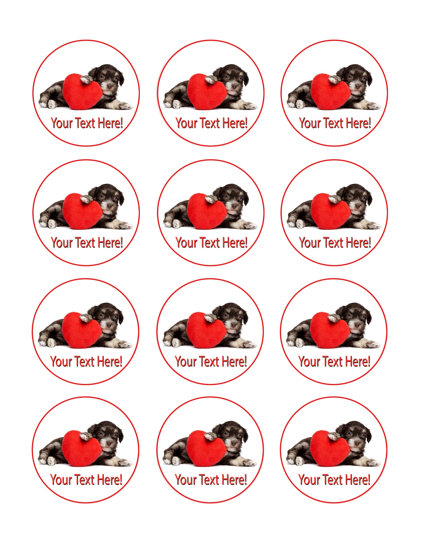 Cute dog with heart - Edible Cake Topper, Cupcake Toppers, Strips