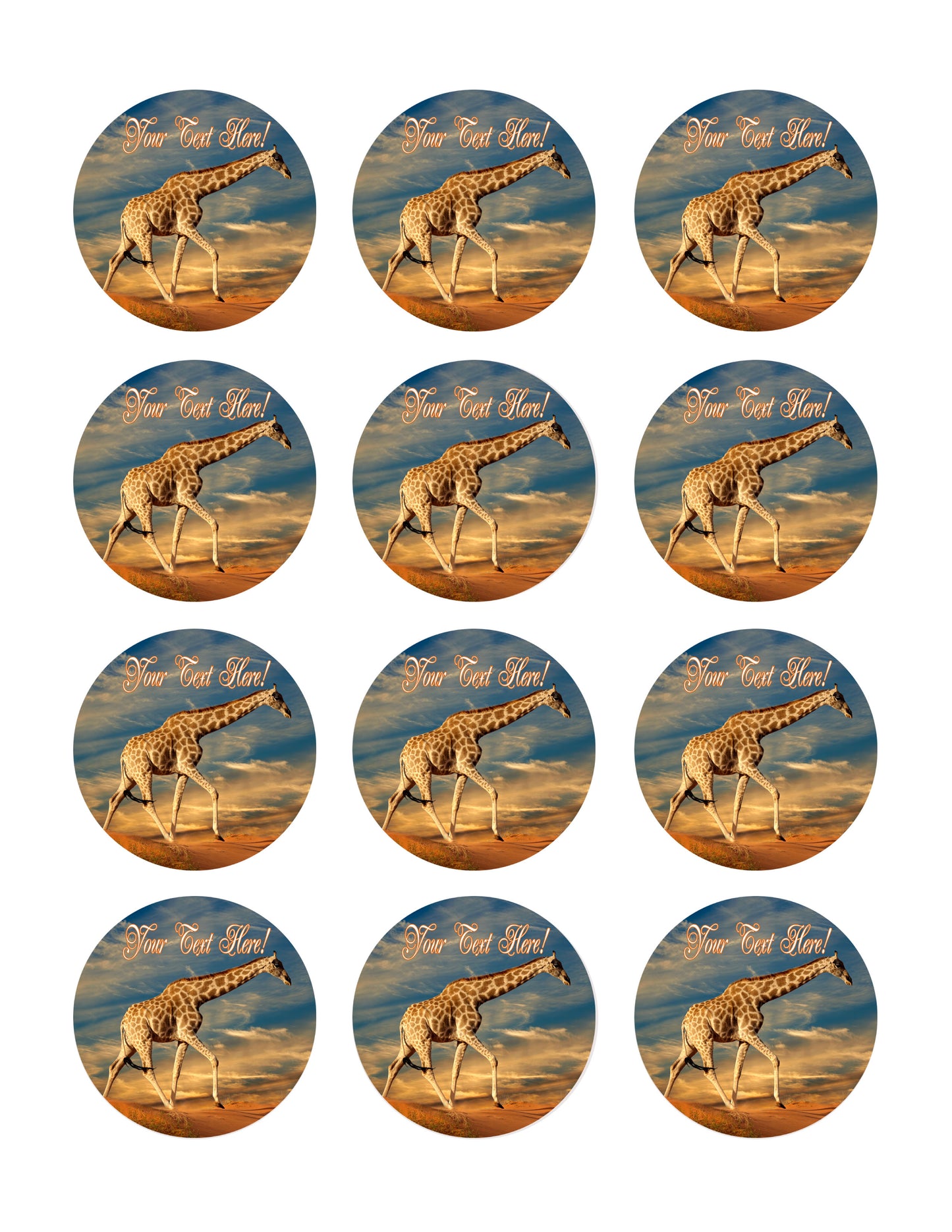 Giraffe on Sand Dune - Edible Cake Topper, Cupcake Toppers, Strips