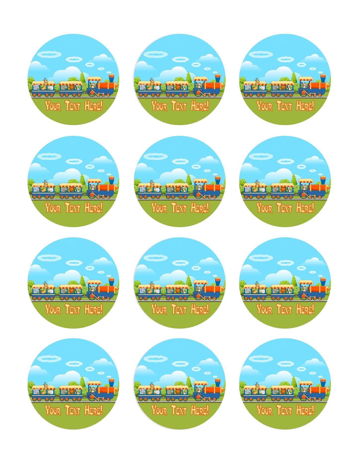 Baby Animals Train - Edible Cake Topper, Cupcake Toppers, Strips