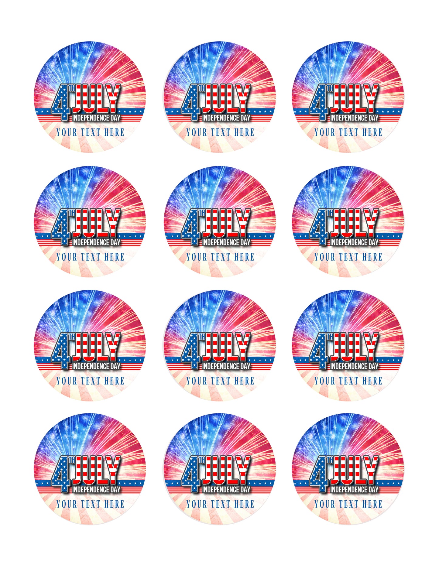 4th of July (Nr4) - Edible Cake Topper, Cupcake Toppers, Strips