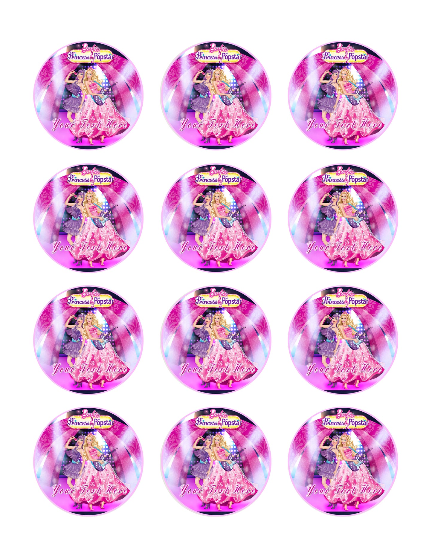 Barbie Princess and the Popstar (Nr2) - Edible Cake Topper, Cupcake Toppers, Strips