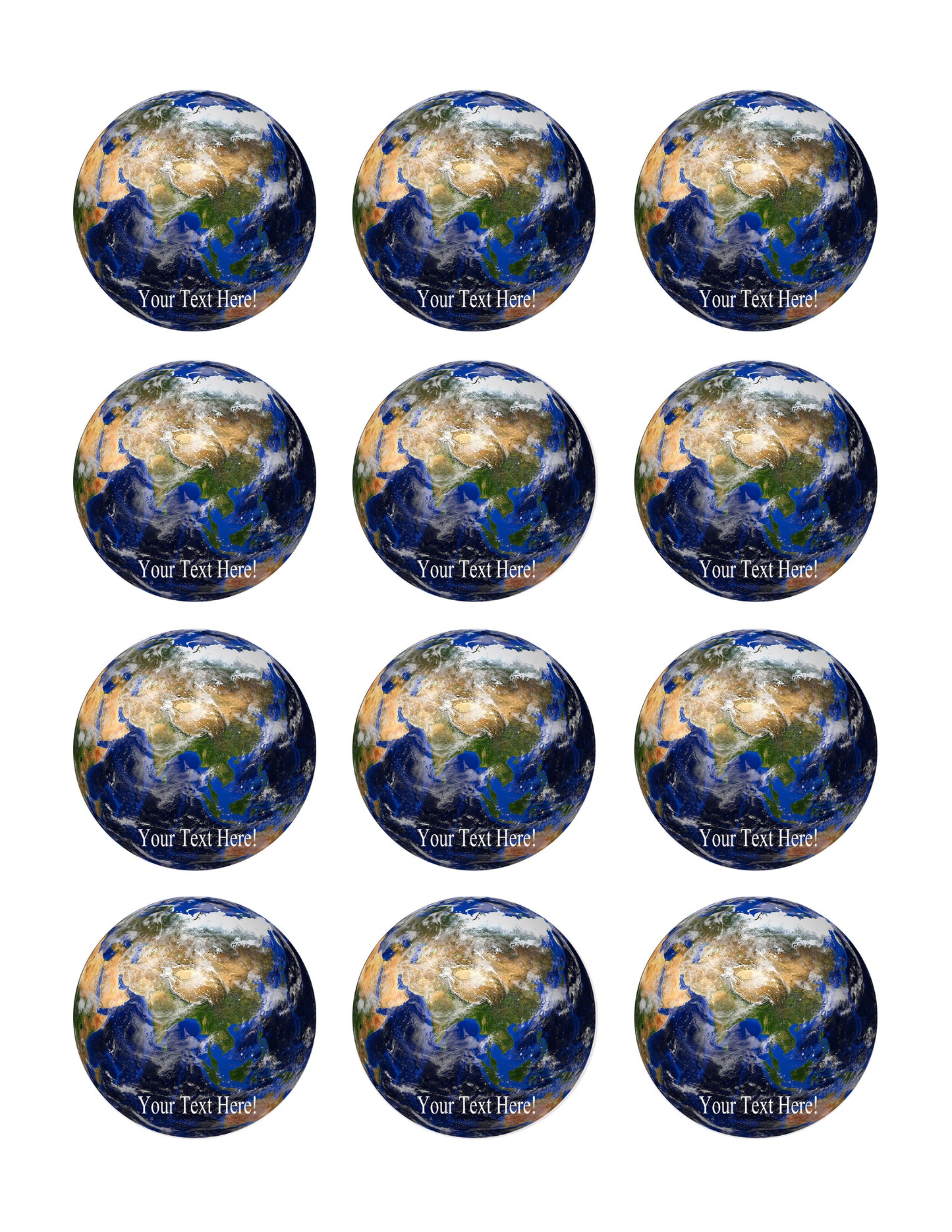 Earth Planet - Edible Cake Topper, Cupcake Toppers, Strips