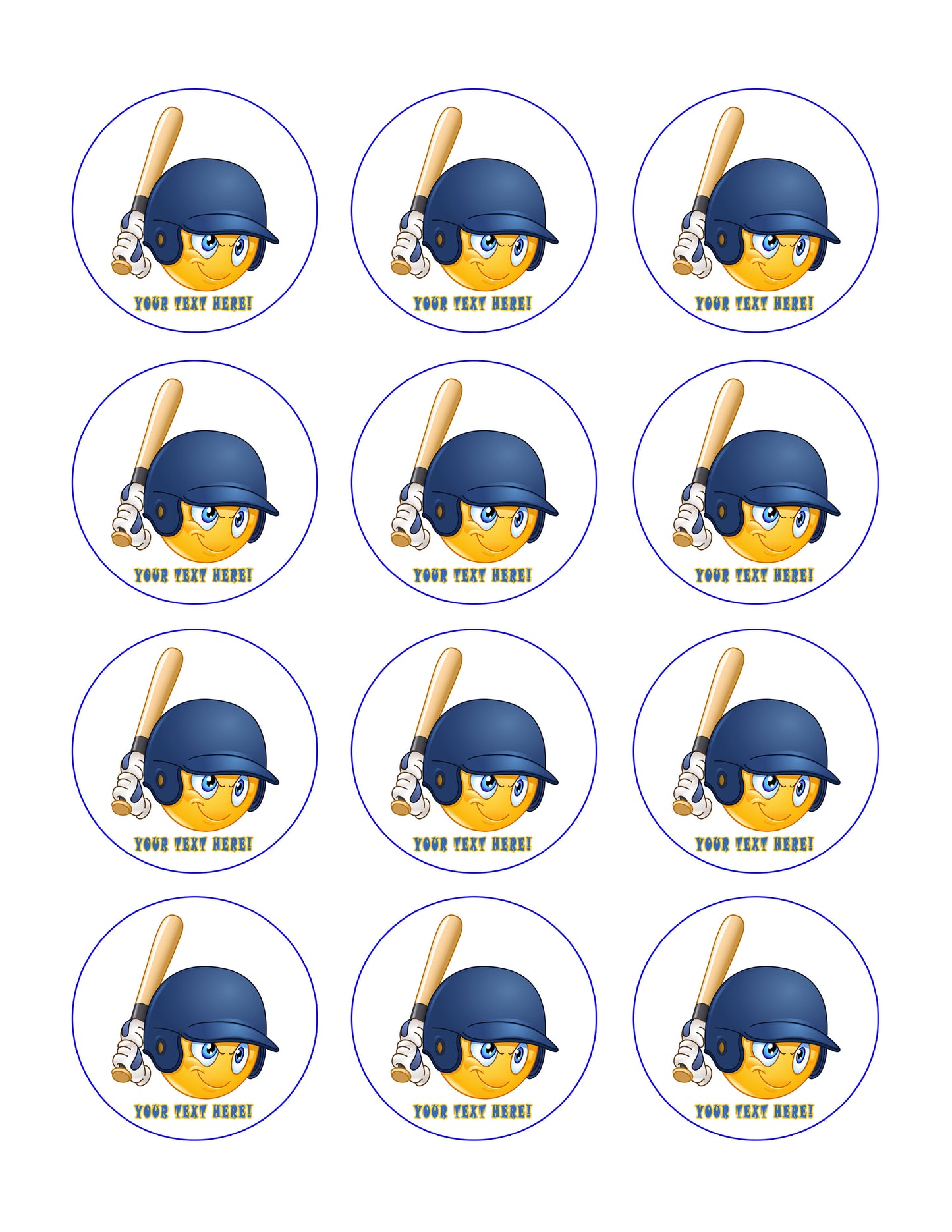 Baseball batter or hitter player emoticon - Edible Cake Topper, Cupcake Toppers, Strips