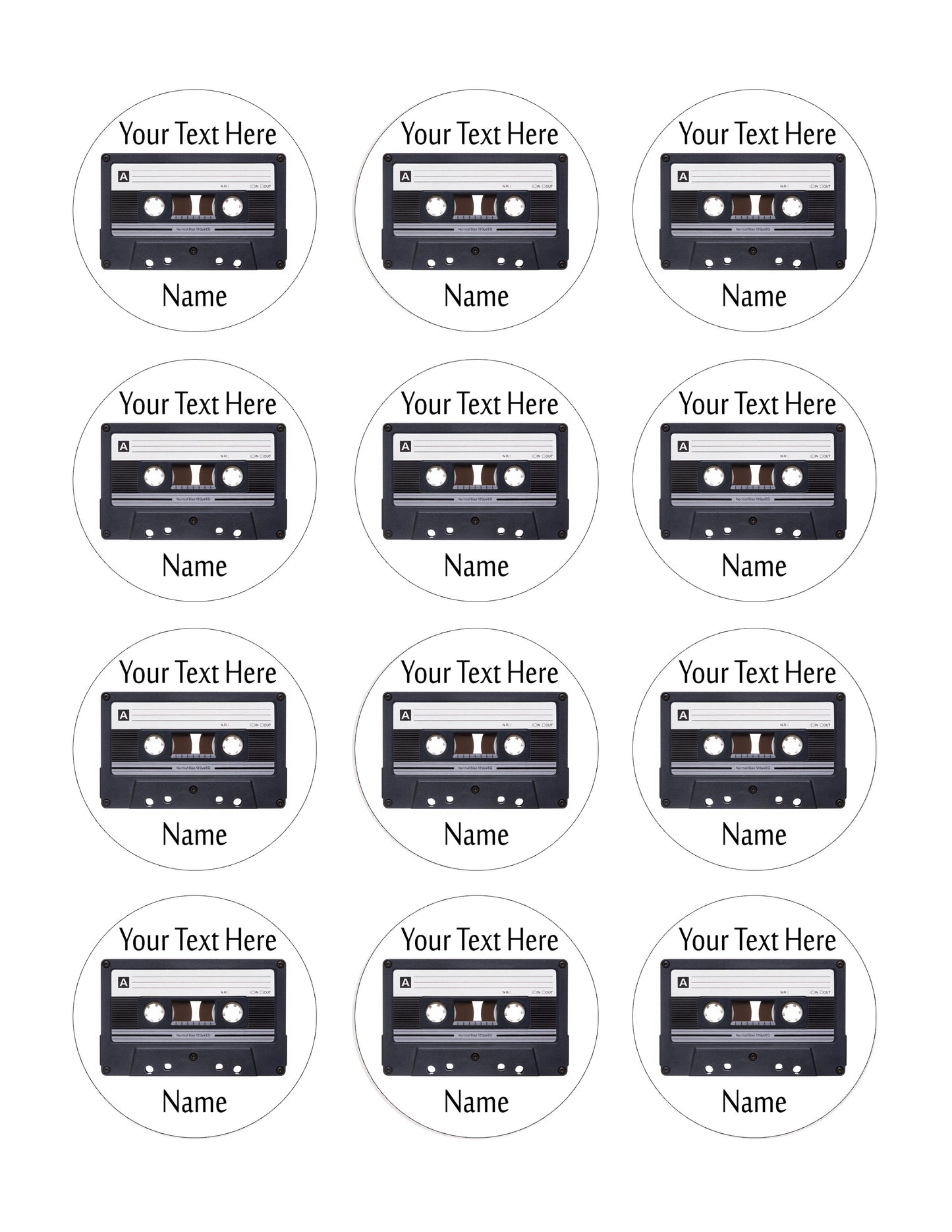 Audio Cassette - Edible Cake Topper, Cupcake Toppers, Strips