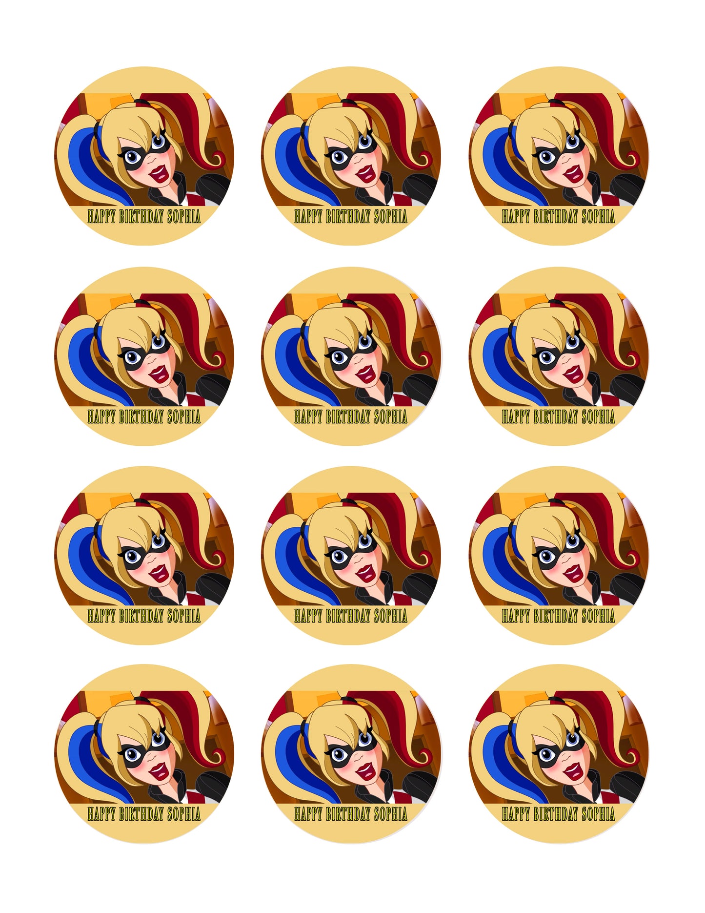 D.C. Super Hero Harley Quinn - Edible Cake Topper, Cupcake Toppers, Strips