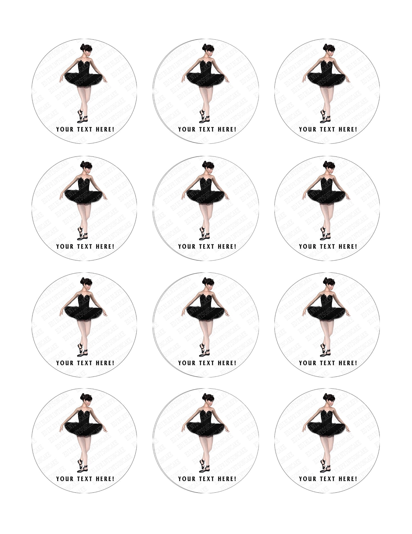 Ballerina in Black Swan - Edible Cake Topper, Cupcake Toppers, Strips
