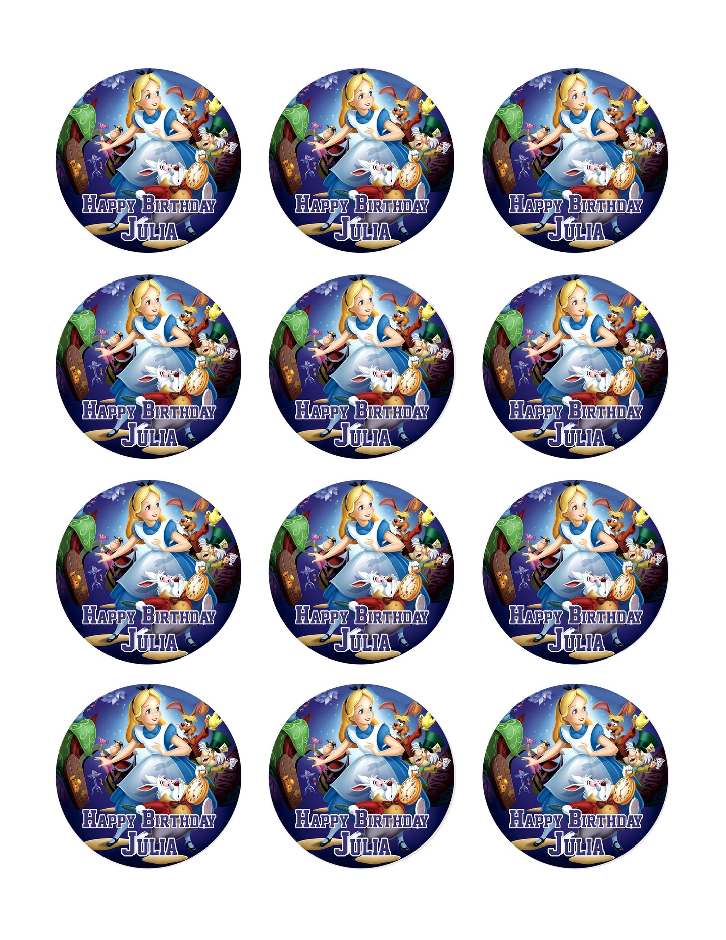 Alice in Wonderland - Edible Cake Topper, Cupcake Toppers, Strips