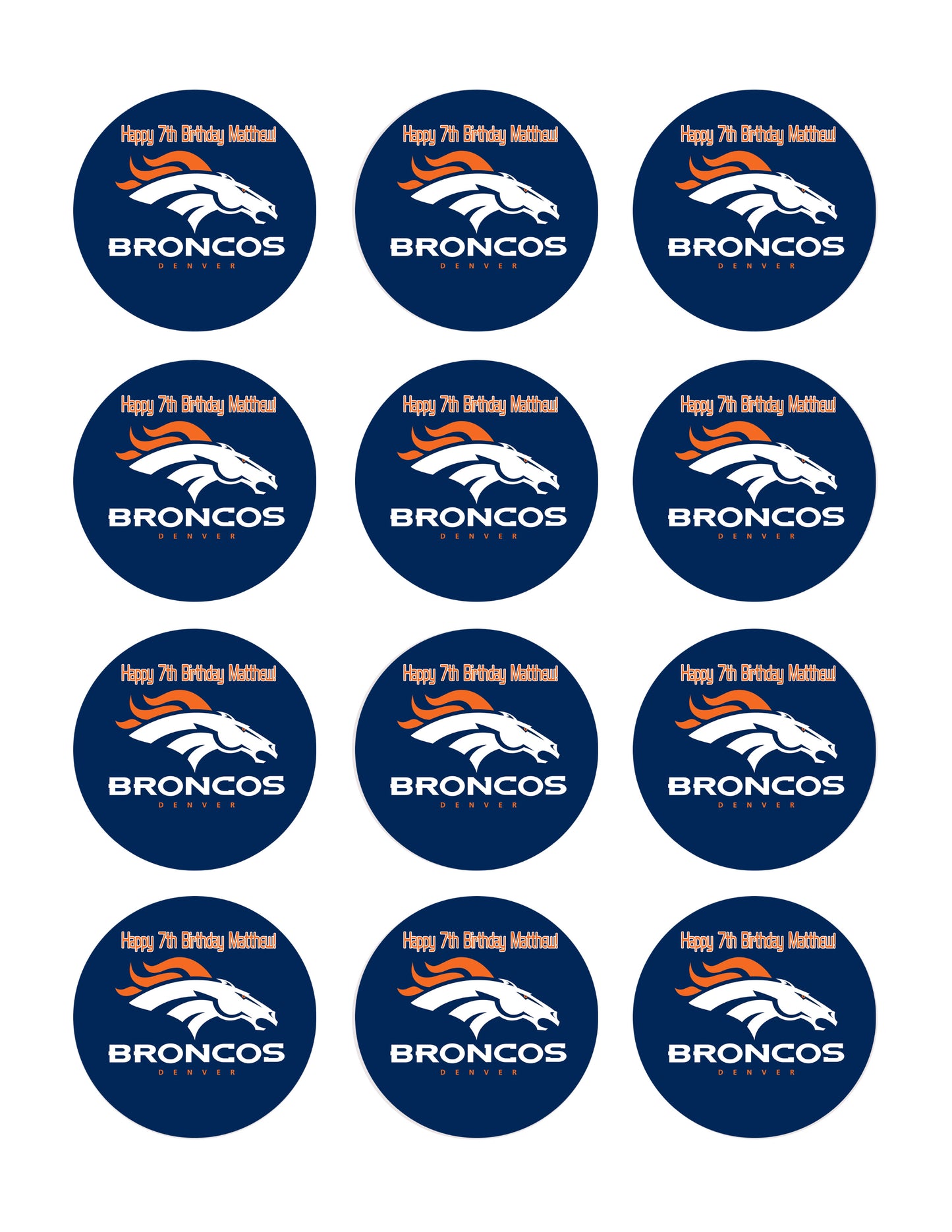 Denver Broncos (Nr2) - Edible Cake Topper, Cupcake Toppers, Strips